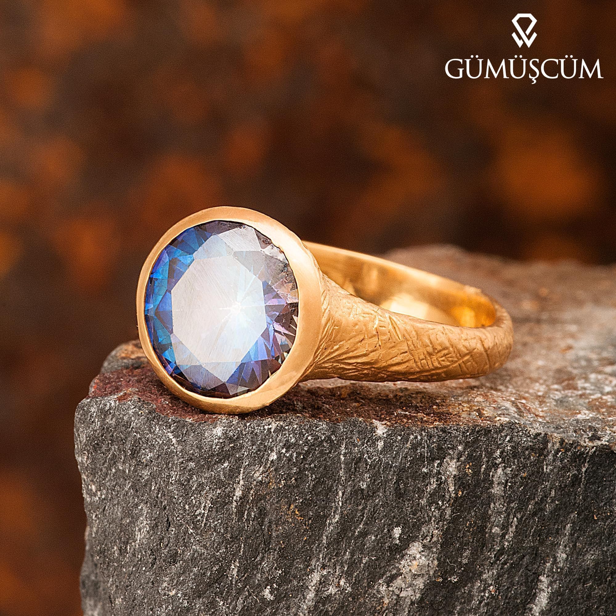 Anillo de topacio místico chapado en oro, anillo de topacio místico multicolor en forma de pera de plata, anillo de plata con piedra de topacio místico, anillo de topacio místico auténtico.