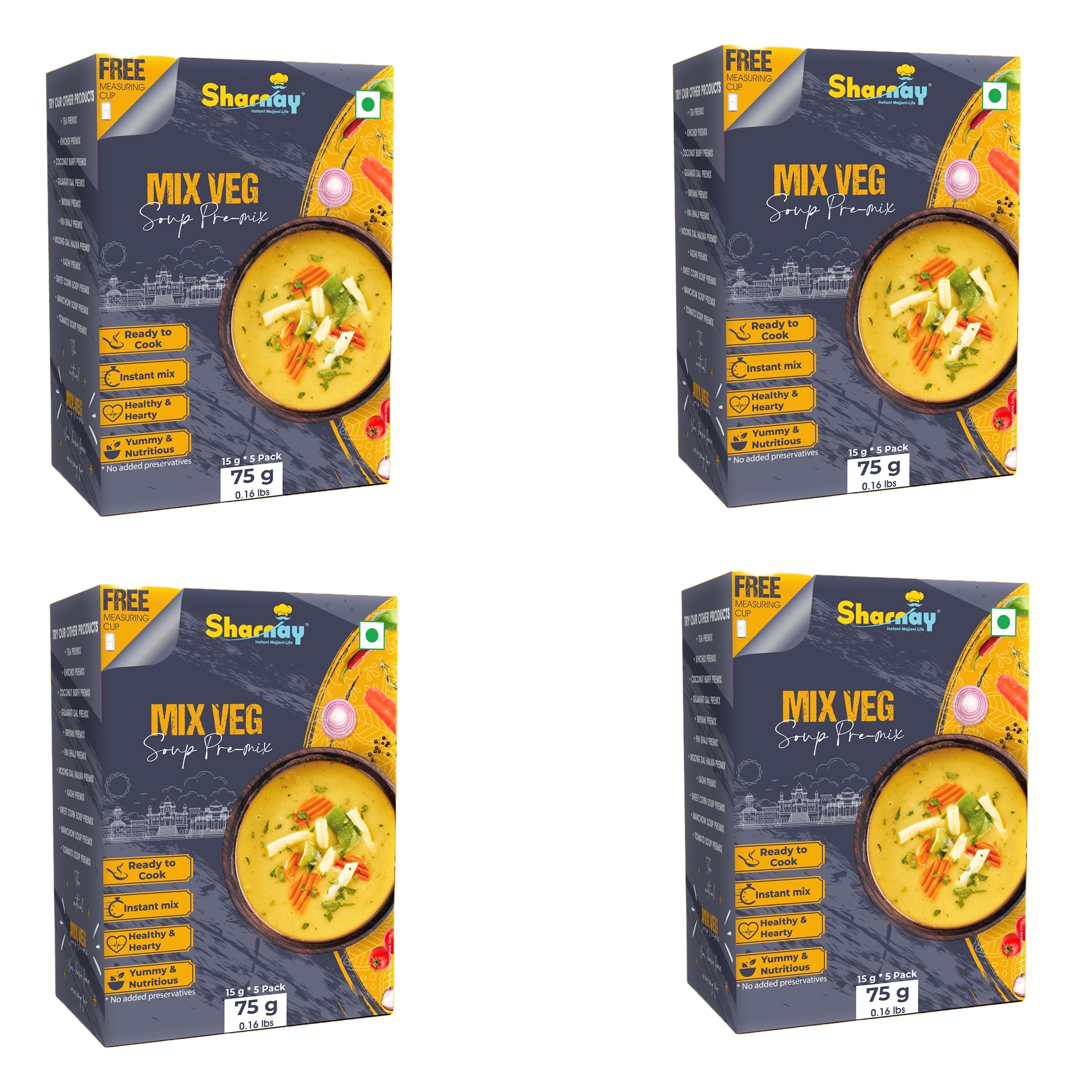 Sharnay Ready to Cook Soup Mix | Easy to cook | 3 Step Soup Mix | Fresh Ingredients & Spices | No Preservatives | Free Measuring Cup With Each Pack | 5 sachets Each Pack (Mix Veg Soup, Pack of 4) (B0C85ZJDBG) Amazon Price History, Amazon Price Tracker
