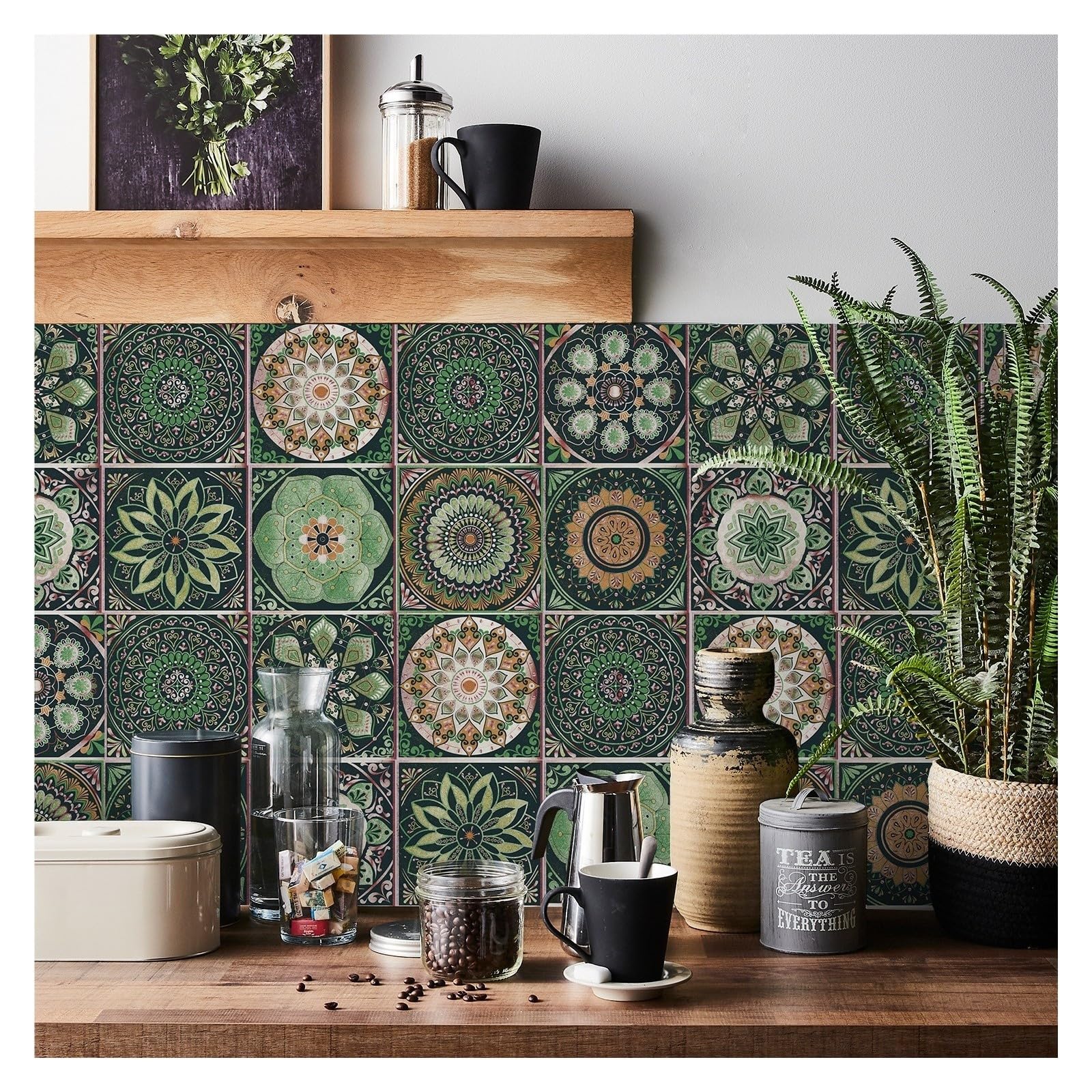 24 Uds. Pegatinas de pared autoadhesivas de Pvc impermeables, azulejo marroquí, decoración de papel tapiz for sala de estar y cocina(HZ55,L=20 * 20 * 24PCS)