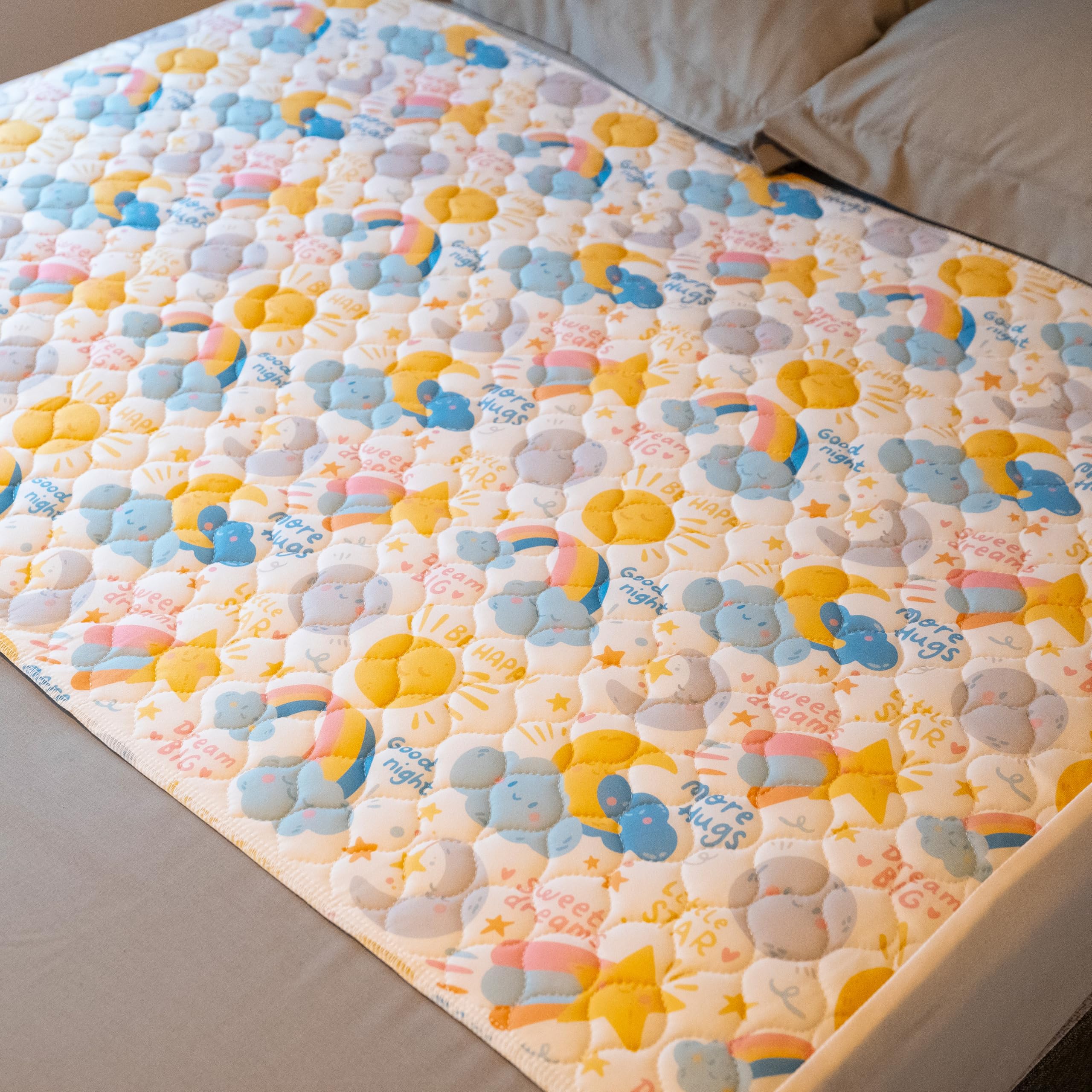 Bedwetz Potty Training Bed Pad – Waterproof Mattress Protector for Double Beds, Washable 5-Layer Bed Wetting Sheet with Non-Slip Wing Tucks | Moon
