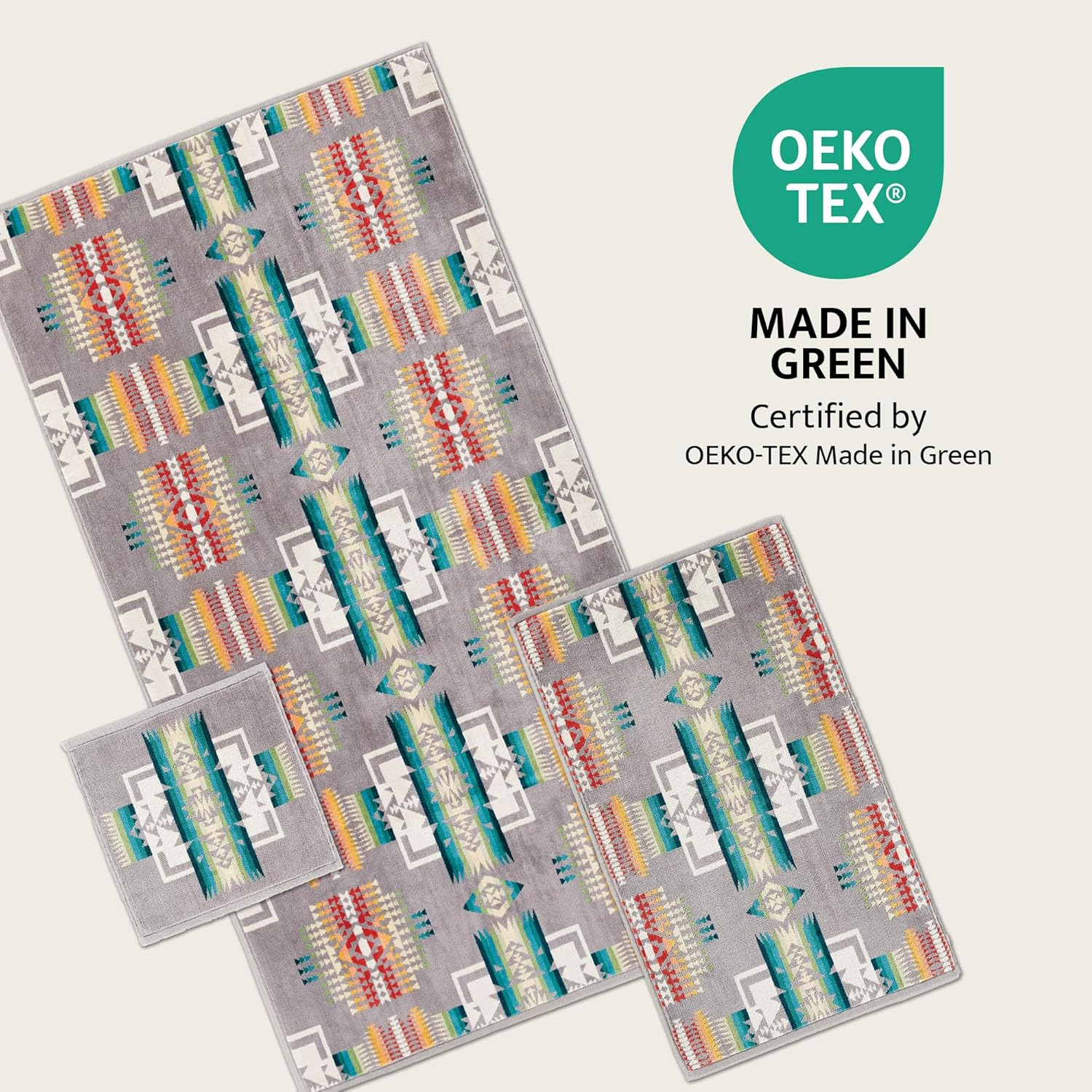 Pendleton 3 Piece Bath Towel Set - Bath, Hand, and Washcloth, 100% Cotton Shower Towels, Soft and Highly Absorbent, Quick Dry, Fade Resistant for Bathroom, Hotel and Spa - Grey