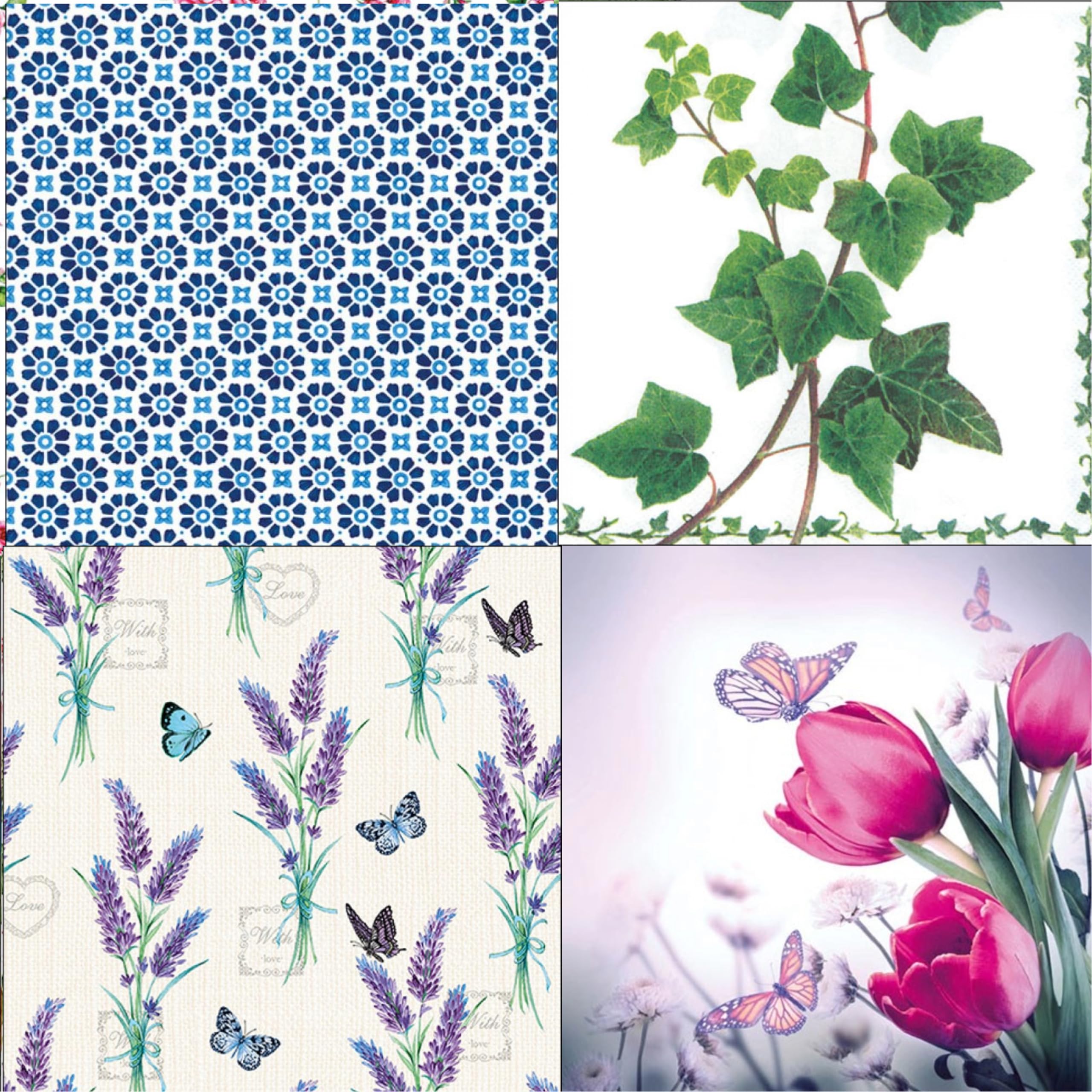 Decoupage Napkins Floral Print Set 13-4 Decoupage Tissues -1 Napkins of Each Design - Total 4 pc-image-45