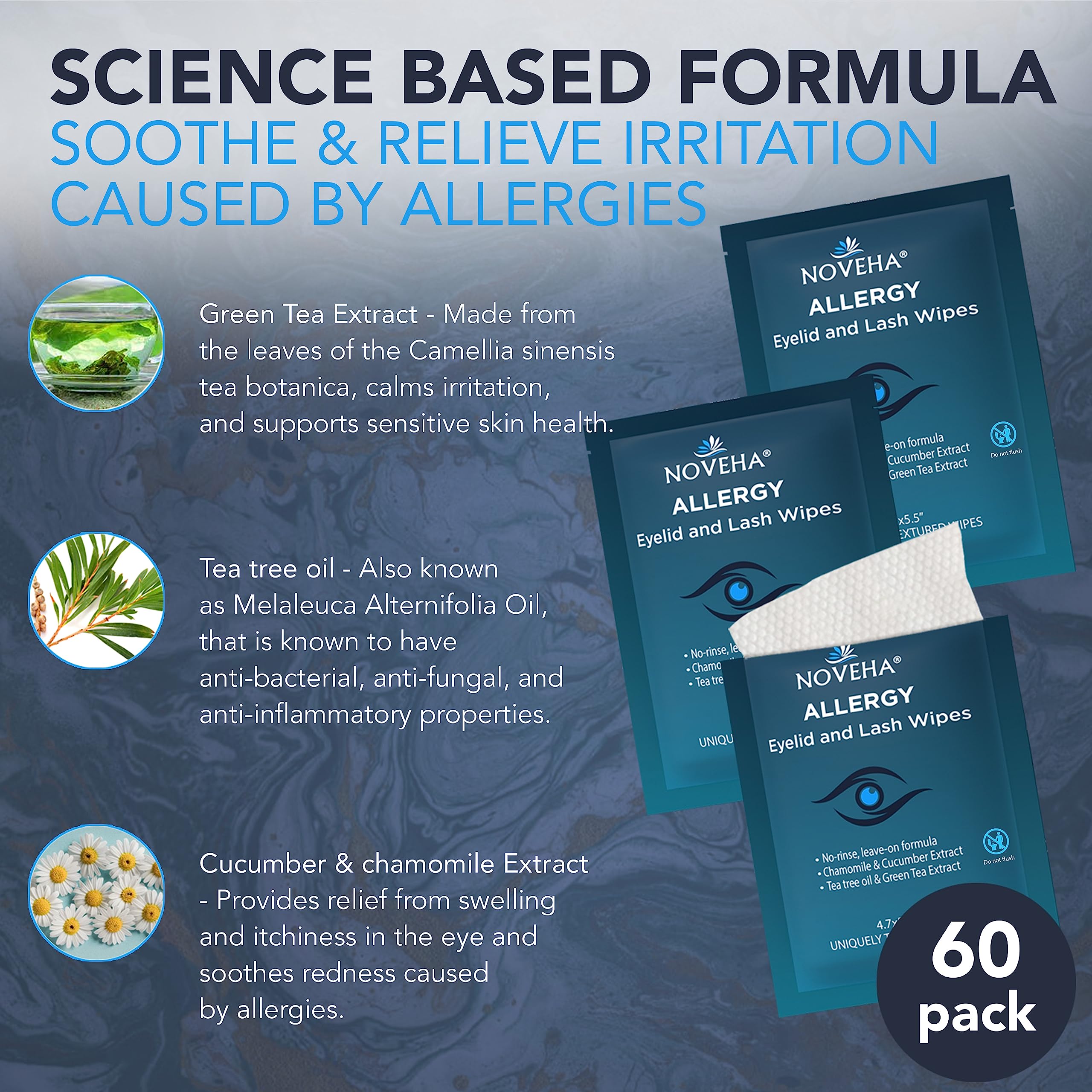 NOVEHA Allergy Relief Eyelid Wipes, 1 Pack, 1 count (Pack of 60) - Image 2