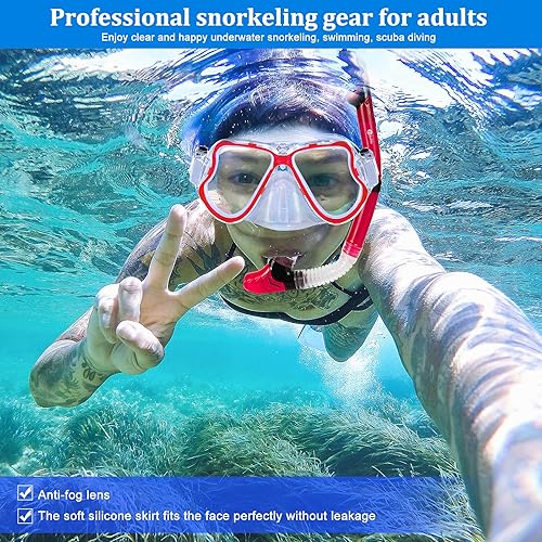 Miniatura 7 de JARDIN Juego de esnórquel seco, máscara panorámica de esnórquel de visión amplia, máscara de buceo de vidrio templado antivaho, respiración libre y