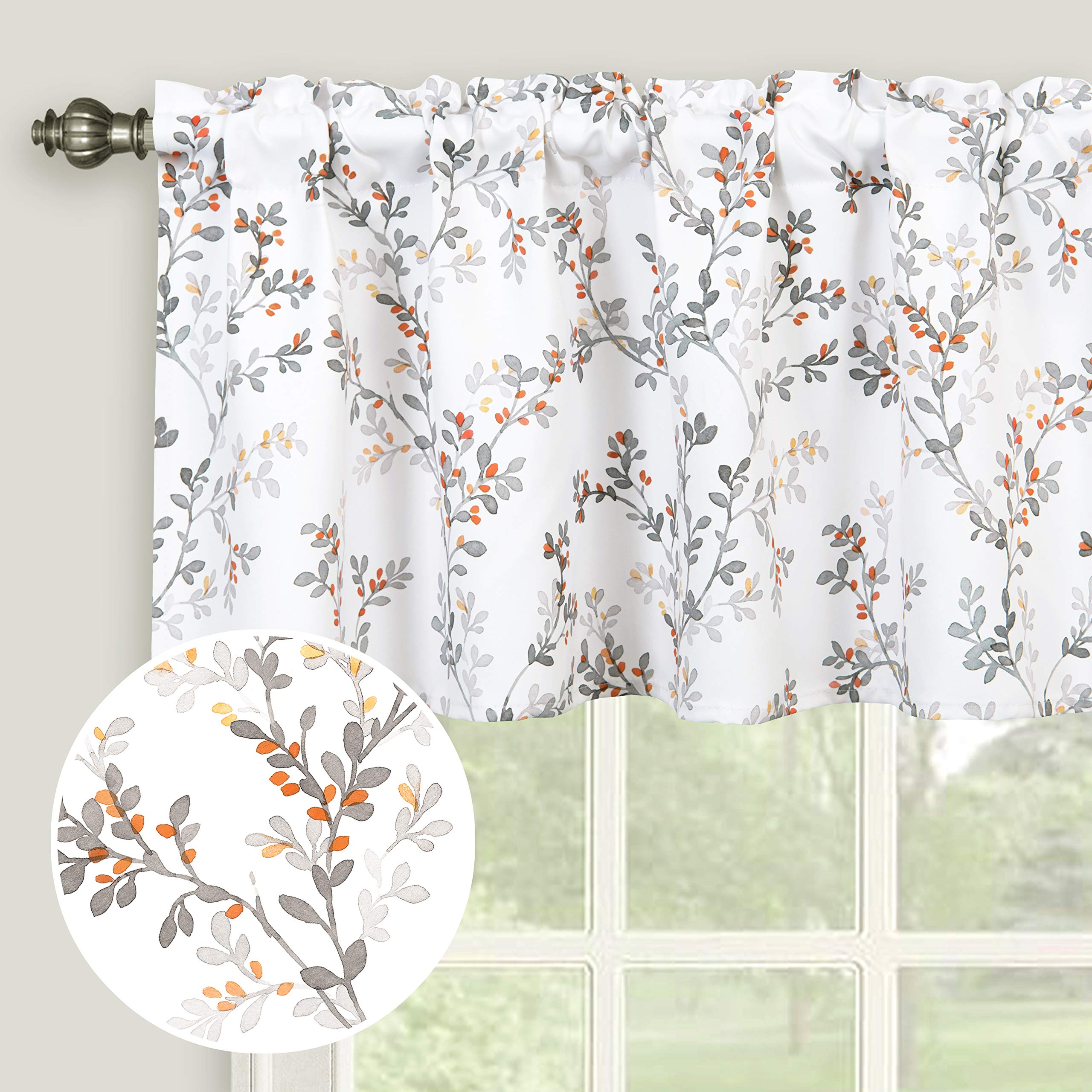 Inselnwald Watercolor Botanical Flowers Leaves Printed Valances for Windows, Rod Pocket Window Treatments Valances for Kitchen Cafe Living Bathroom 52