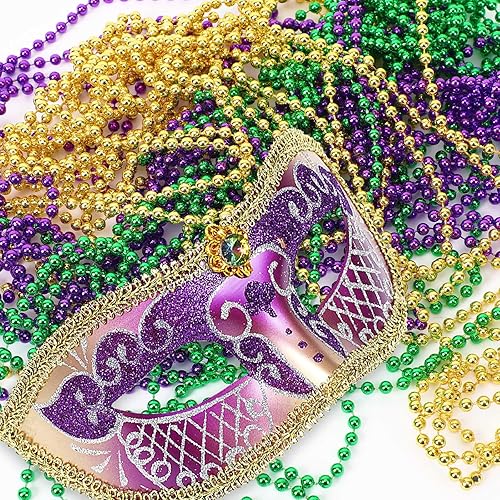 Miniatura 10 de JULBEAR Collares de cuentas de colores a granel, 30 piezas de Mardi Gras rojo, naranja, amarillo, verde, azul, morado, collar de cuentas para