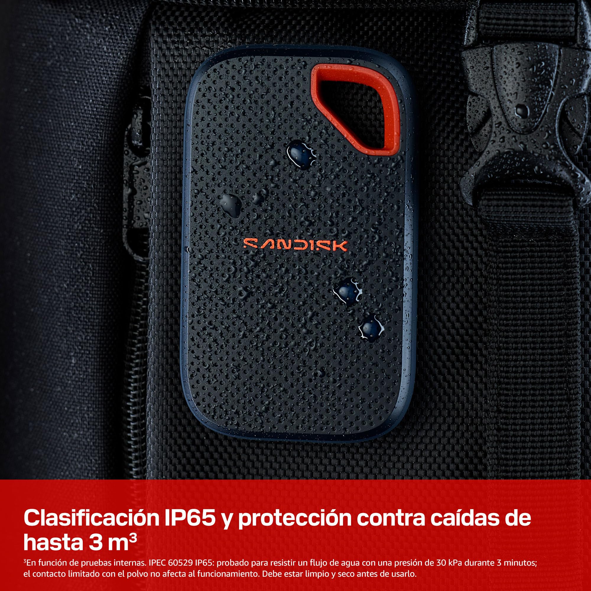 SANDISK Extreme Portable SSD 1 TB (velocidades hasta 2000 MB/s, USB Type-C, con clasificación IP65 de Resistencia al Agua y al Polvo, protección contra caídas de hasta 3 Metros)