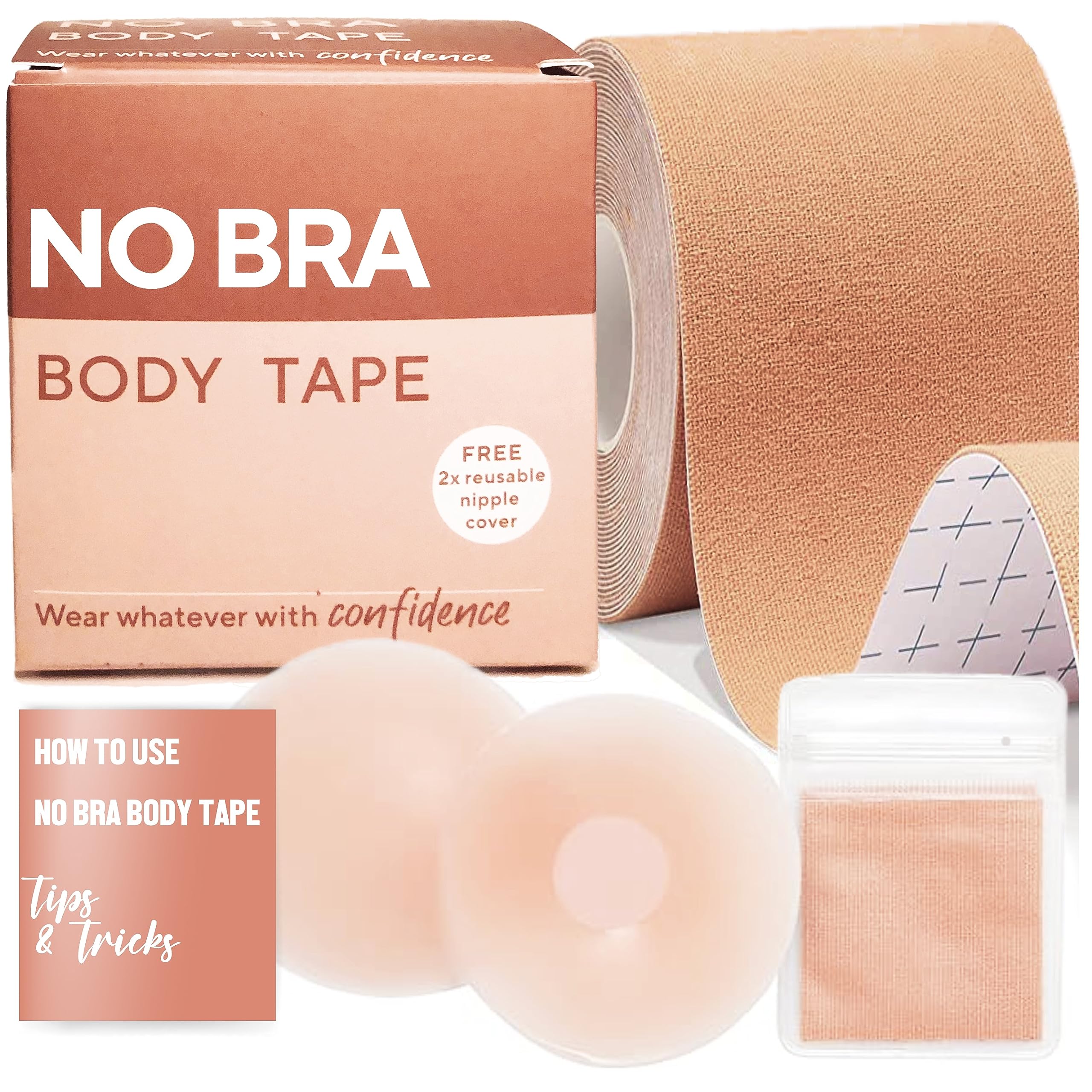 Boob Tape Kit, Breast Lift Strapless, Sticky Push Up Bra Tape, Body Tape for Breast Lifting (Fits All Bust Size & Designed in USA)