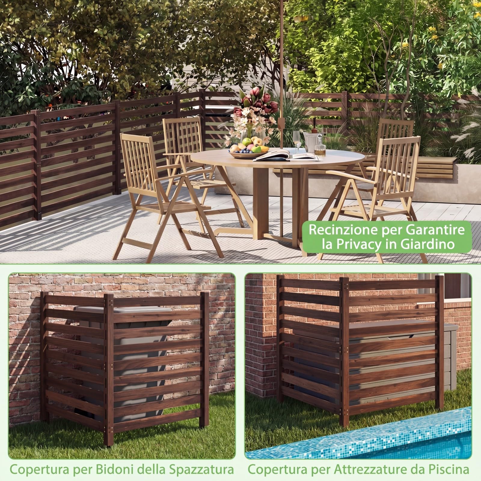 COSTWAY Recinzione da Giardino in Legno Massello, Schermo per Privacy da Esterno Regolabile, Pannelli Privacy da Giardino per Condizionatore e Bidoni della Spazzatura e Divisorio di Spazio (Marrone)