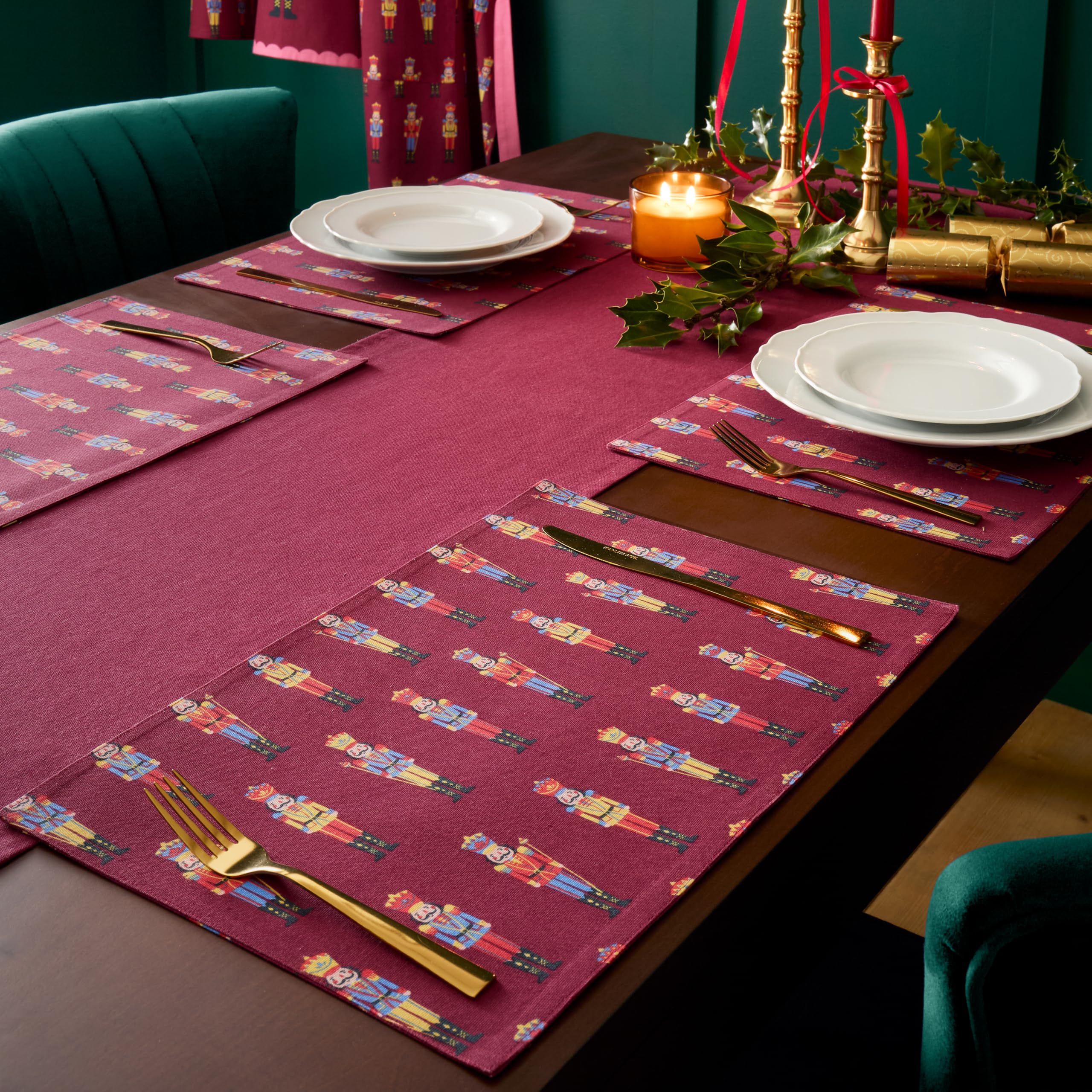 Catherine Lansfield  Christmas Nutcracker Cotton Dining Placemat 4 Pack - Plum - 30x46cm