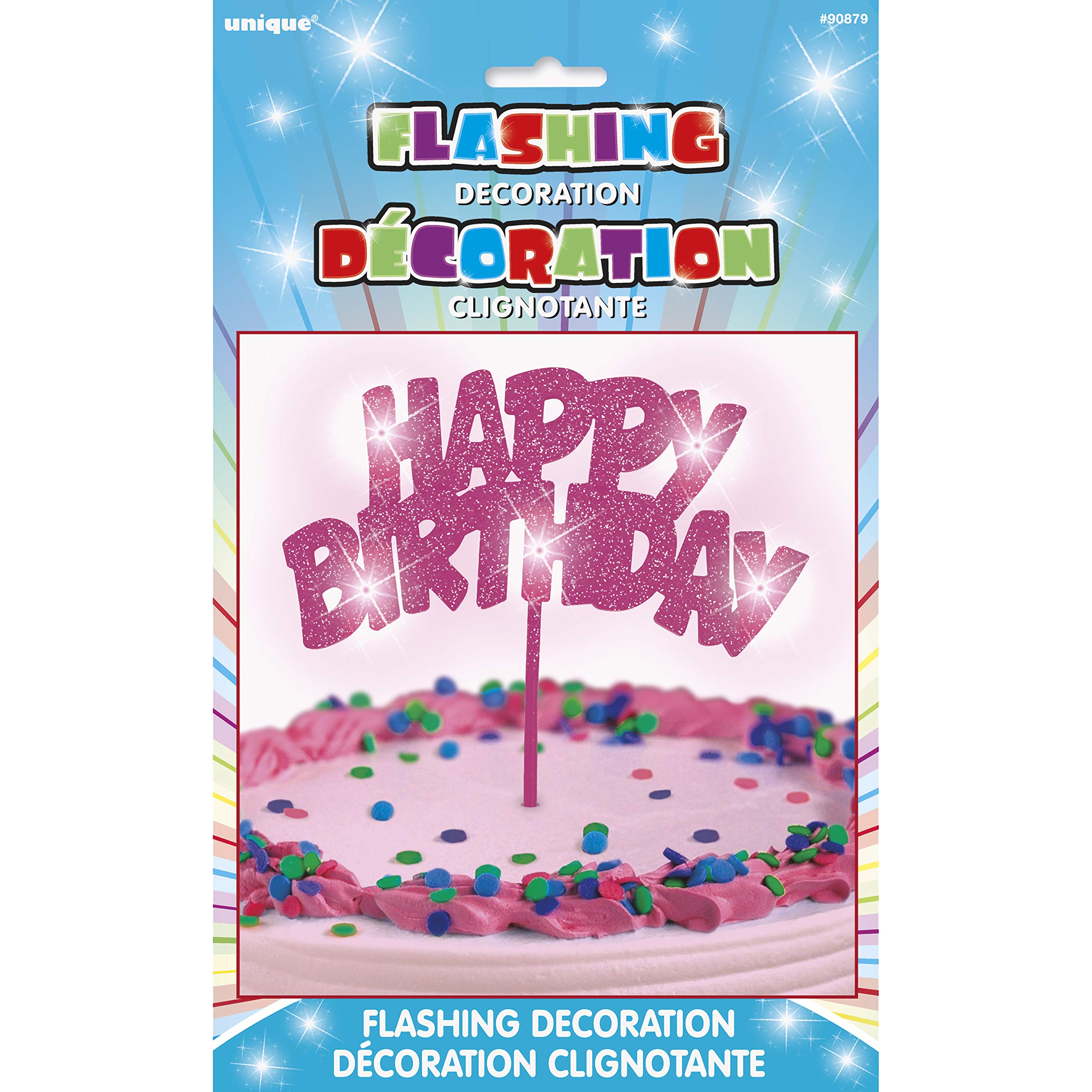 Migająca dekoracja tortu urodzinowego - "Happy Birthday" - różowa