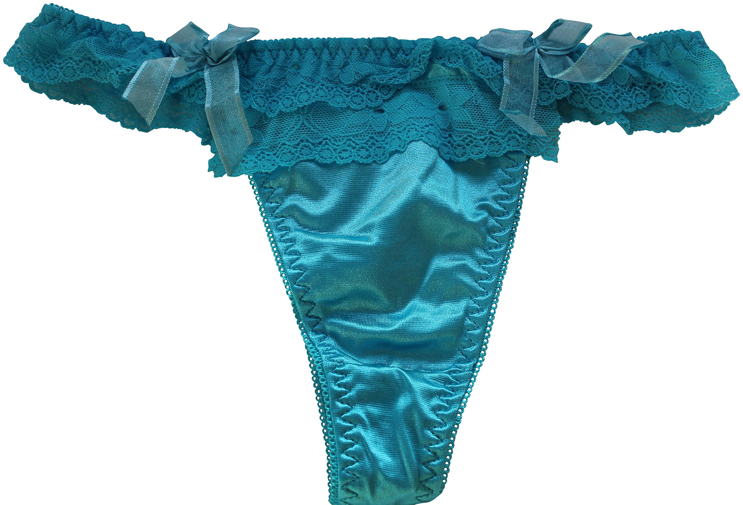 The Good Life Beautiful Turquoise Blue Satin & Lace Ladies Panties/Thong/G-String Size 8-12