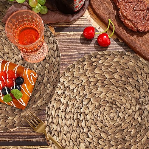 Miniatura 2 de Paquete de 100 manteles individuales desechables de papel tejido a granel, desechables, trenzados, patrón de ratán, manteles individuales redondos