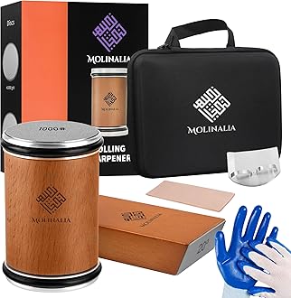 Rolling Knife Sharpener –Multi Angle Tool w/Diamond & Ceramic Discs #1000/#3000, tumbler knife sharpener having Finger Guard, Gloves & Travel Bag