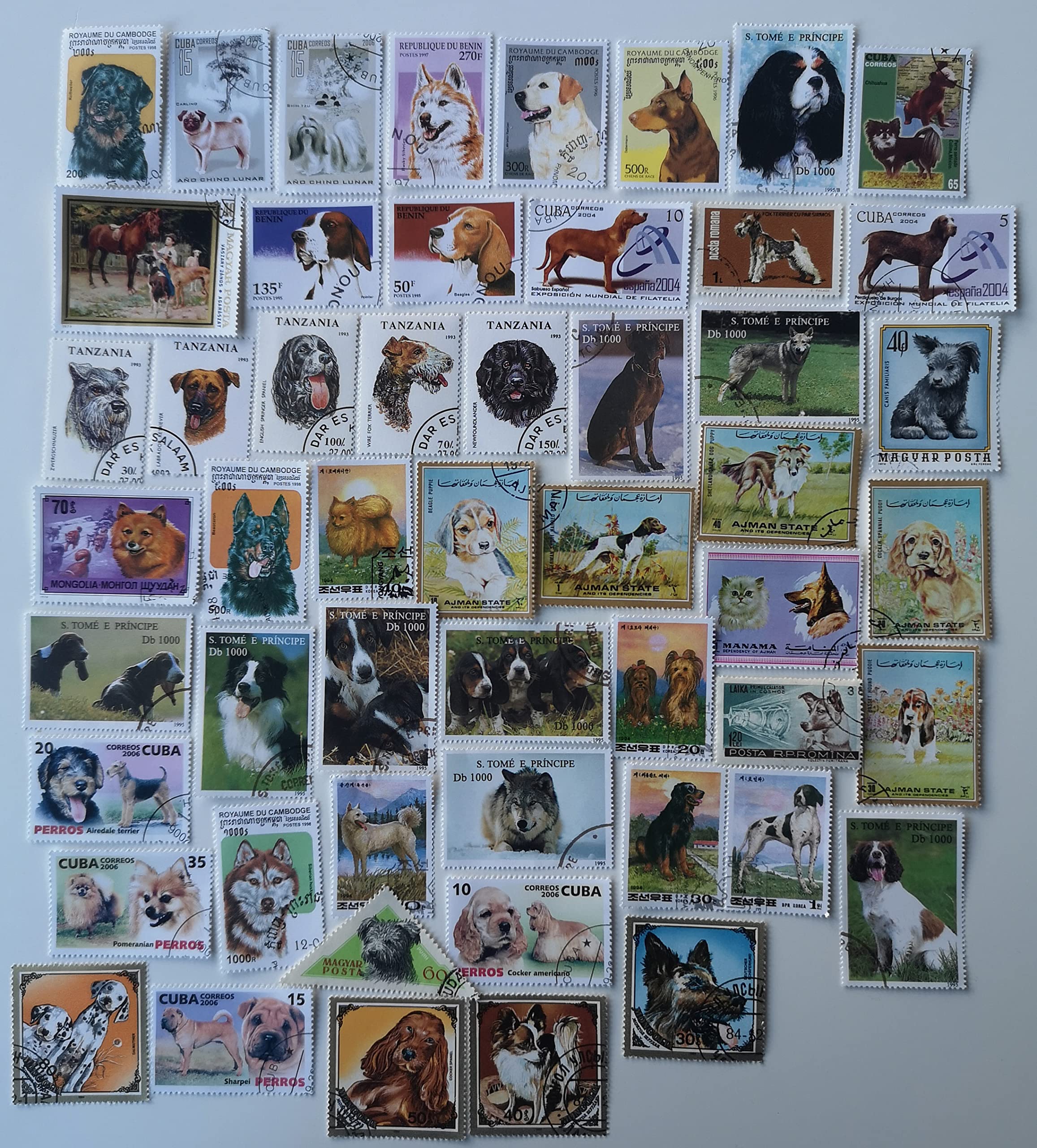 50 Different Domestic Dogs Stamps Collection - Pets, Canines (Stamps for Collectors)