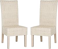 SAFAVIEH Arjun Set of 2 White Washed Wicker Dining Chairs, Tall Back with Pine Wood Legs - SEA8013D-SET2