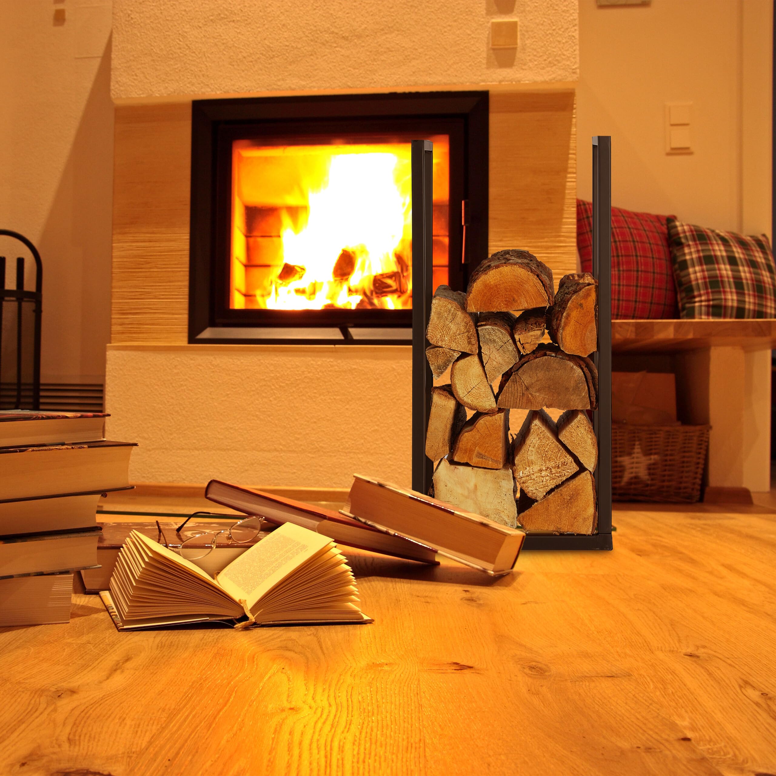 Relaxdays Leñero para Chimenea Mediano, Metal, 60x30x30 cm, Estante de Leña para Interior, para Apilar Troncos, Negro