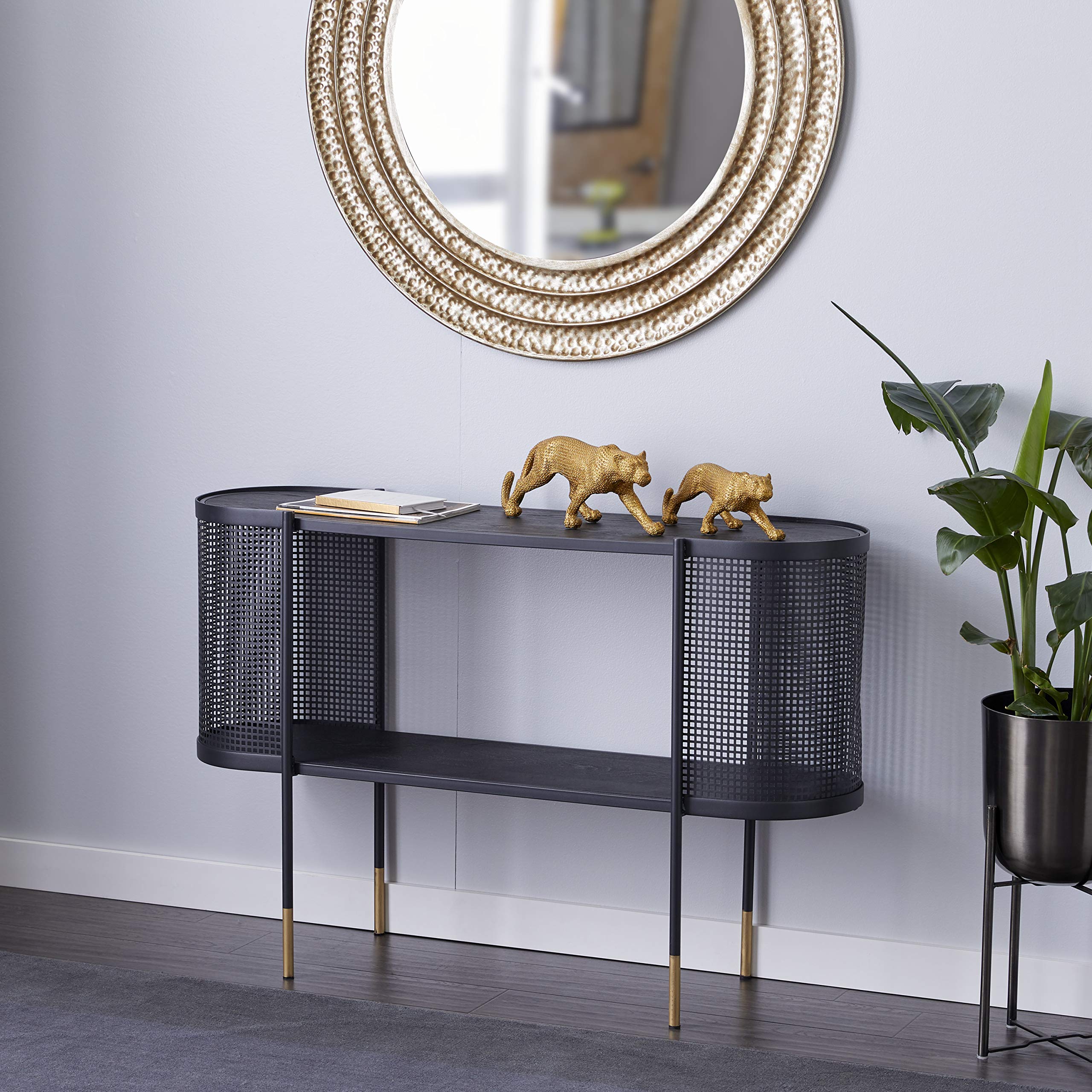 Deco 79 Metal Oval Console Table with Open Center Storage, 47" x 15" x 32", Black