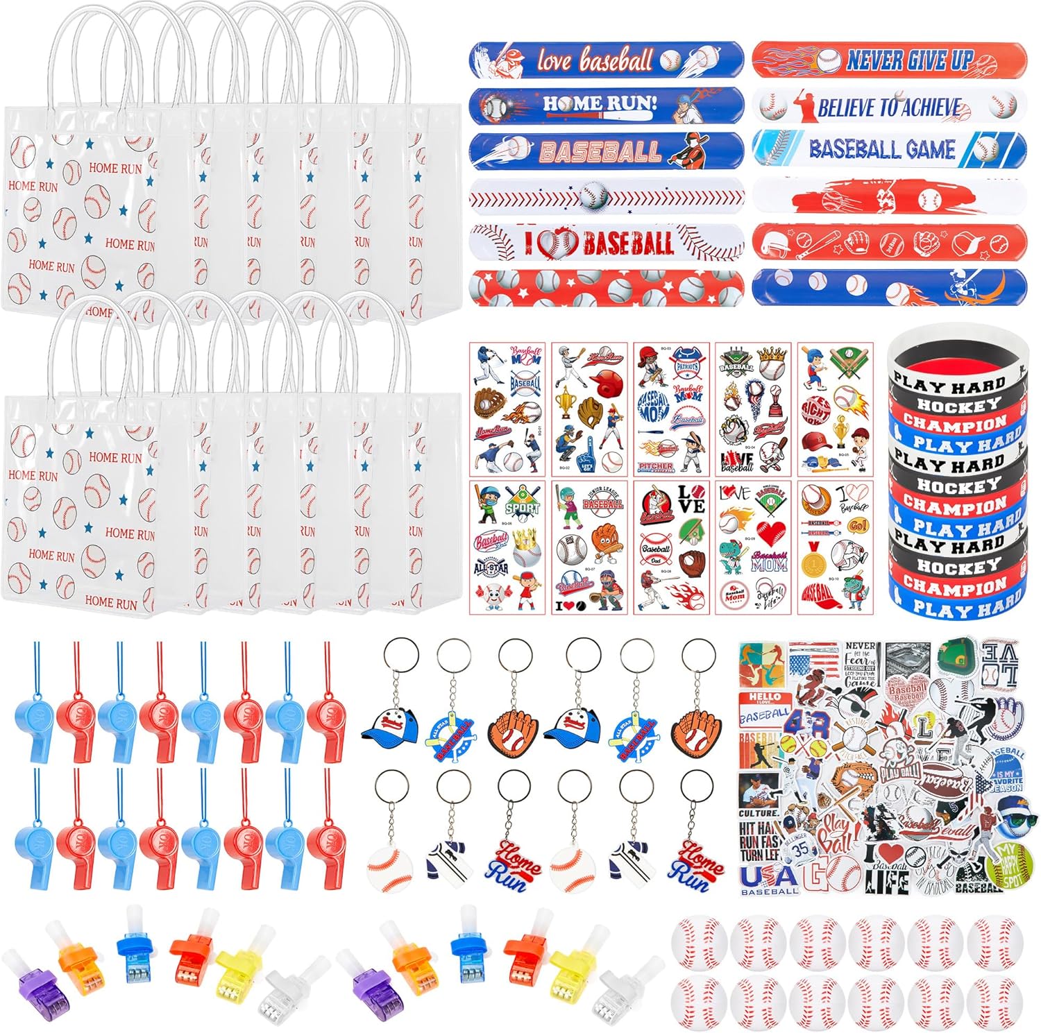 148PCS Baseball Party Favors Set – Baseball Goodie Bags with Mini Baseballs, Finger Light Projectors, Tattoos & Wristbands, Themed Party Supplies for Team Events & Birthdays