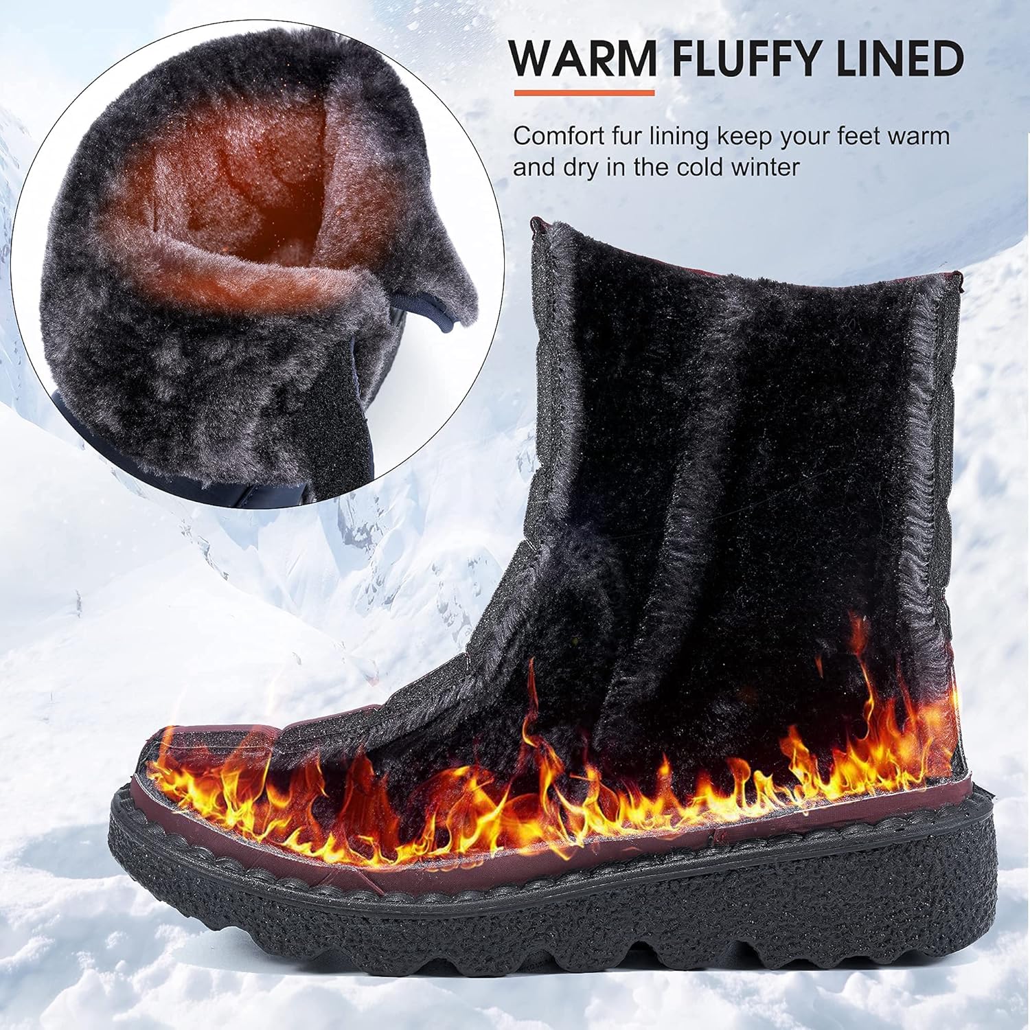 Ablanczoom Womens Winter Snow Boots With Warm Fur Lining Comfortable Booties Non Slip Waterproof Outdoor Shoes - Image 3