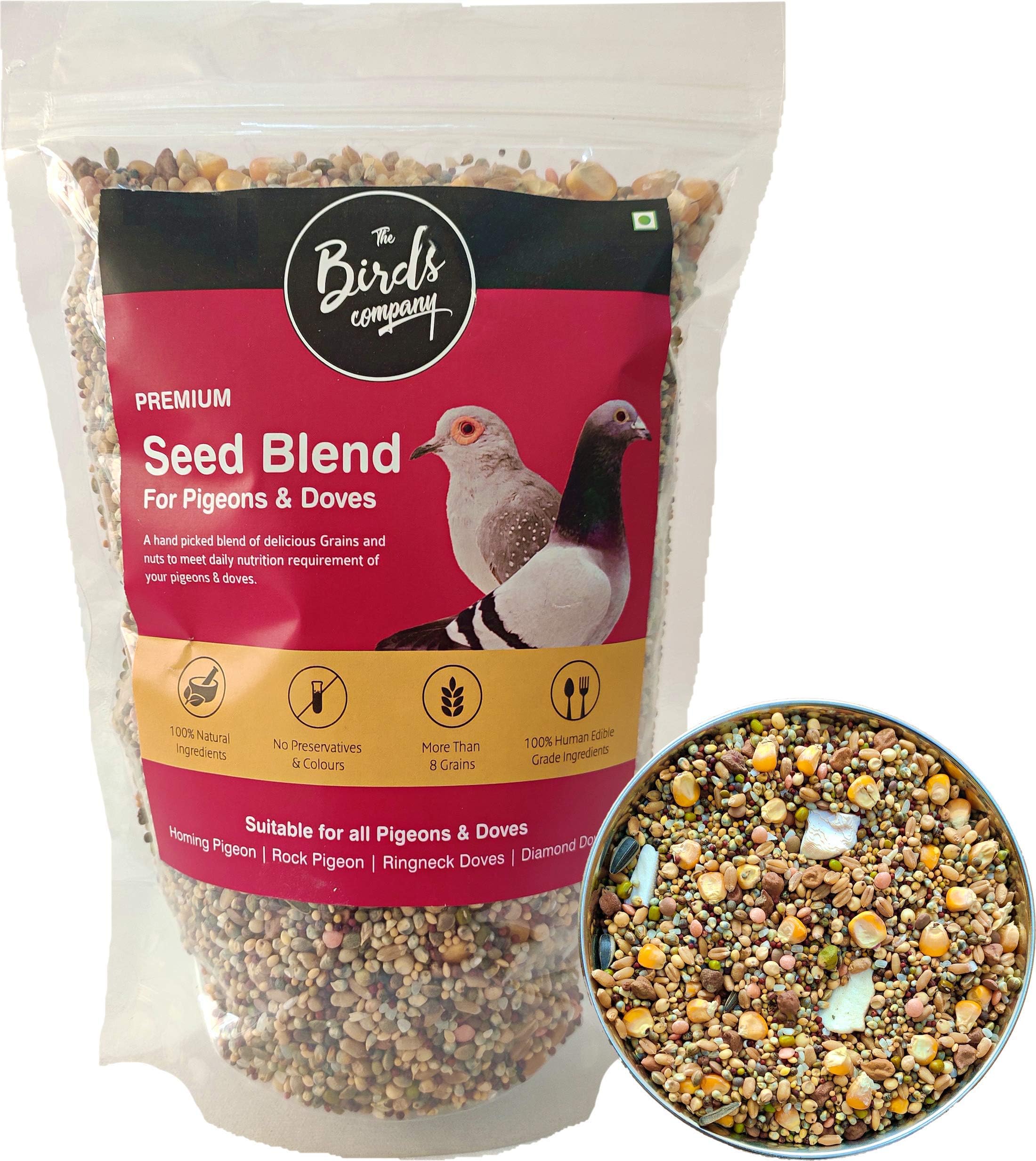 Premium Seed Blend of 8 Grains & Nuts, Fortified with Spirulina, Bird Food for Pigeons & Doves, 450 g