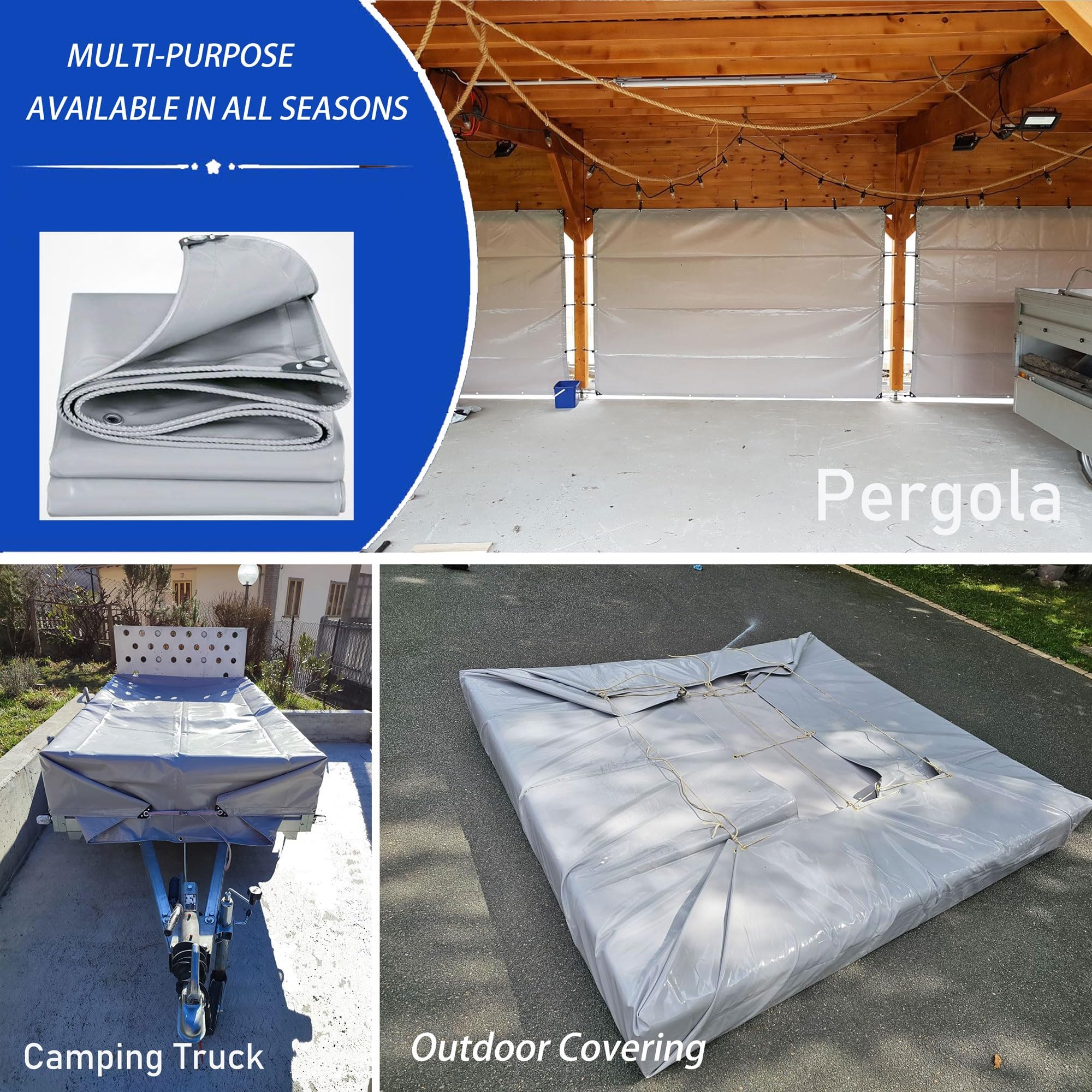 Lona resistente de 2 x 18,5 m, impermeable, para muebles y caravanas, para perreras, gallineros, estanques, heno, troncos, techo, remolque, multiusos, para muebles de exterior, sábana de suelo, gris