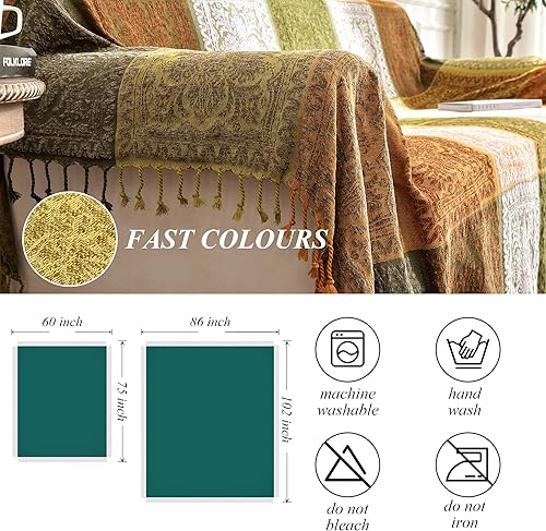 Miniatura 4 de Funda de sofá bohemia, manta bohemia con borlas, funda de decoración hippie para sofá, silla, sofá biplaza, funda bohemia tribal con flecos (verde,