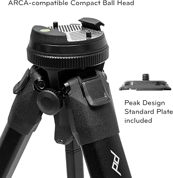 Peak Design Travel Tripod, Aluminum, Compact Design, Quick Setup and Takedown, Pro-Level Stability, Ergonomic Ball Head, Compact and Portable Travel Tripod for Camera and Phone, 20 lb Capacity