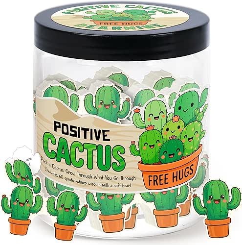 Positive Cactus Jar with 60 Daily Affirmation Cards, Emotional Support