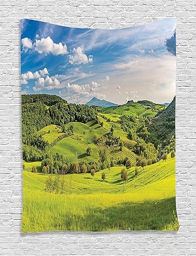 Miniatura 247 de Ambesonne Tapiz de naturaleza, silueta de oso salvaje en el bosque de la selva en la noche oscura, ilustración para colgar en la pared para Verde