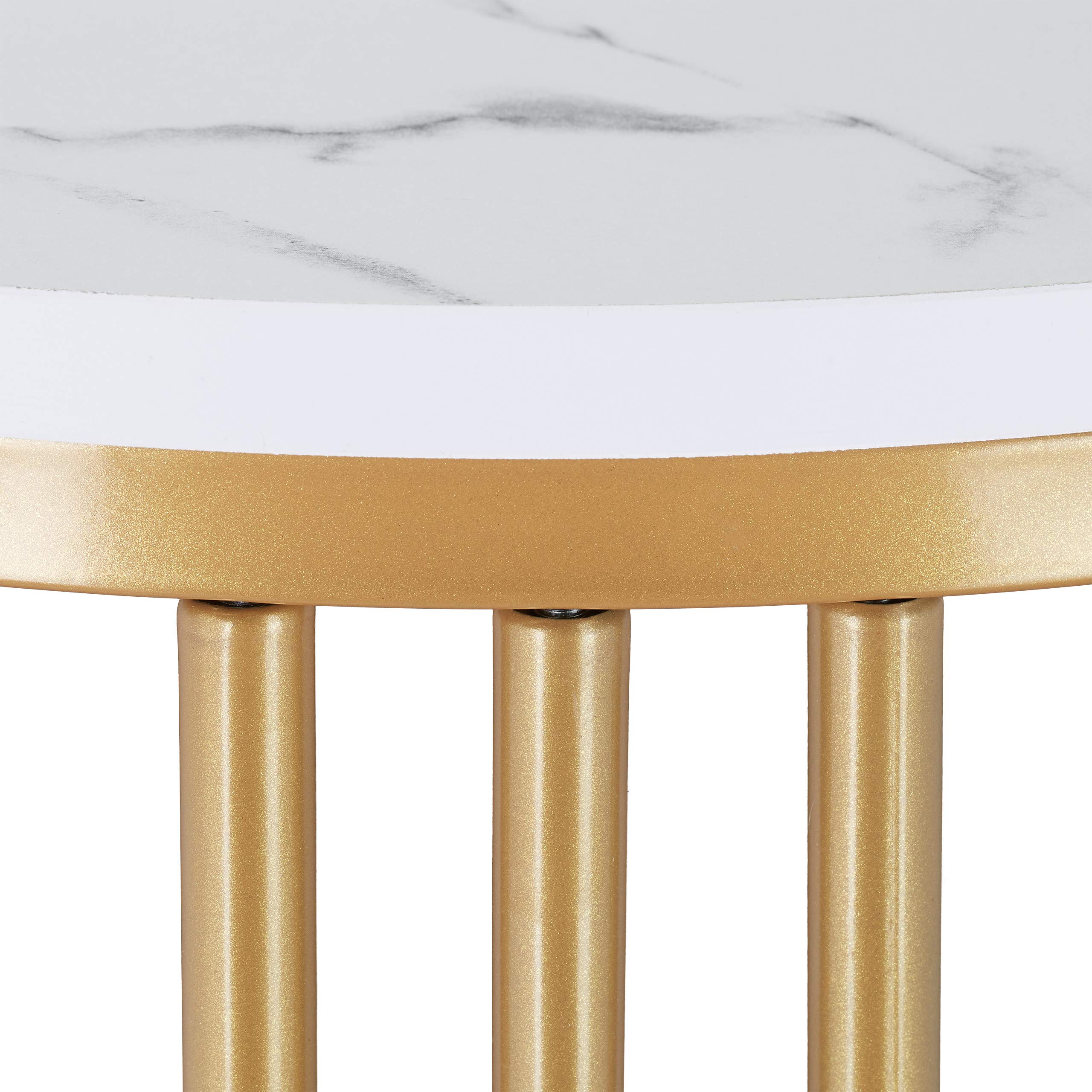 Relaxdays Table d’appoint Marmo, métal et MDF, Bout de canapé Rond, Salon, Couloir, HxD 51 x 41 cm, Blanc/doré