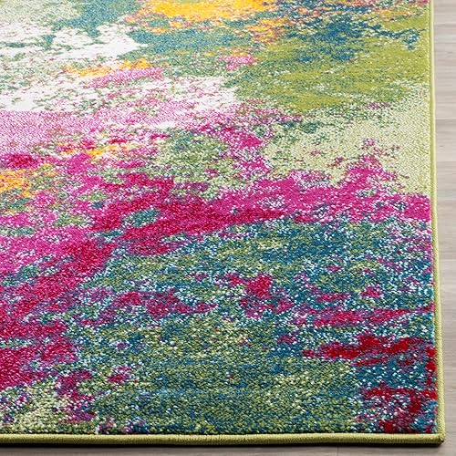 Miniatura 7 de SAFAVIEH Watercolor Collection - Alfombra para pasillo, 2.3 x 10 pies, color verde y fucsia, diseño abstracto bohemio colorido, no desprende pelusa