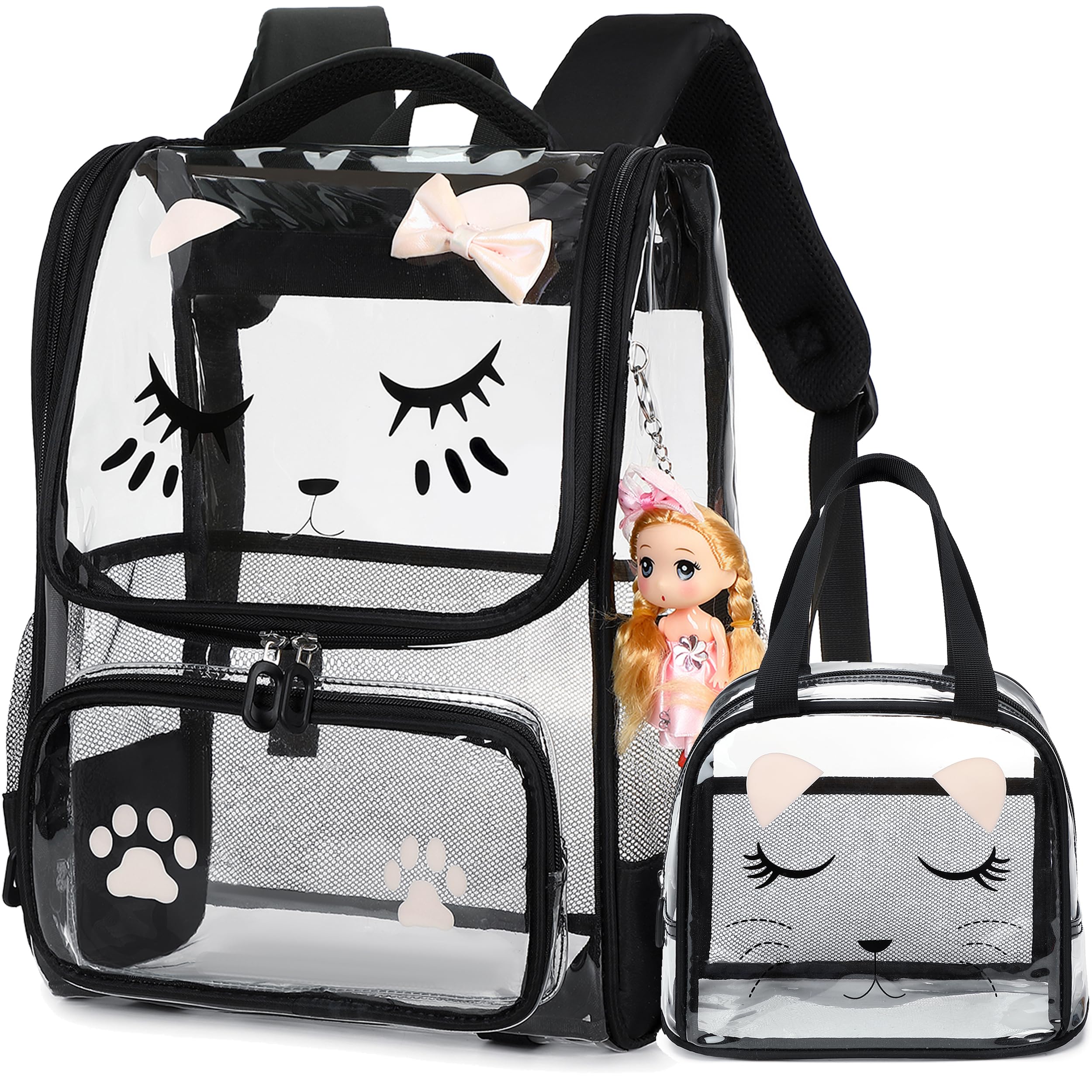 AO ALI VICTORY Girls Backpacks with Tote Bag Heavy Duty PVC Transparent Cute Backpack for Kids Toddler Girls Preschool Bookbags Elementary School Bags