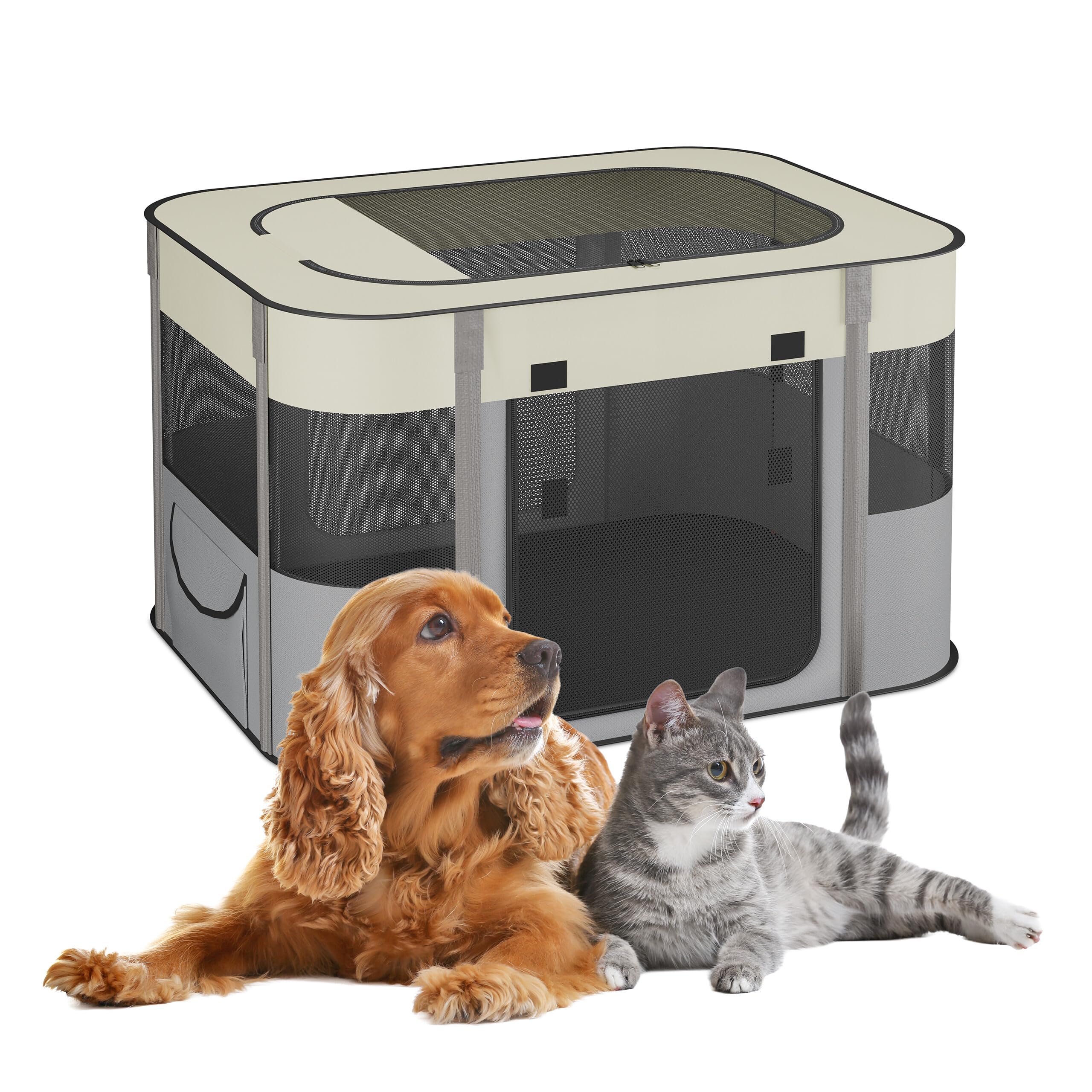 Relaxdays Folding Pet Playpen, 43x71x55 cm, Puppy Pen, Indoor & Outdoor, Portable Cat & Dog Run, Oxford Fabric, Multi