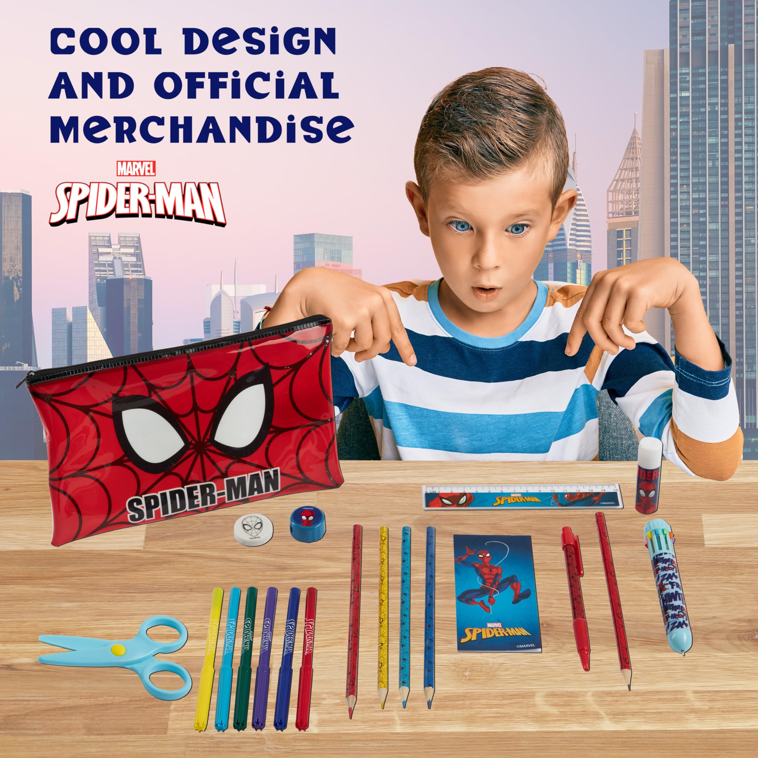 Marvel Spiderman Boy's Pencil Case with School Supplies Included, Coloured Pencils, Pen, Stationery Kit, Gift for Children - Image 4