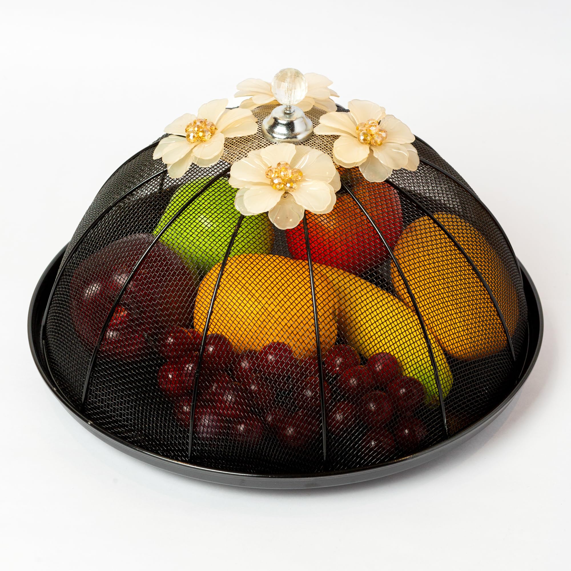 PRET HOMES Designer Flower Fruit Tray Cover with Net Lid | Insect-Proof Countertop Storage for Fruits & Vegetables | Ideal Mesh Cover for Dining Tables (Black) (B0D3LZ6JR5) Amazon Price History, Amazon Price Tracker