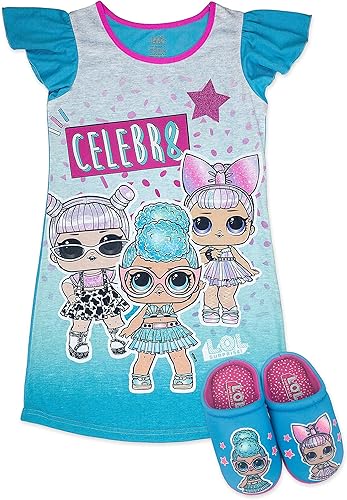 L.O.L. Surprise! Conjunto de pijama para niñas, vestido de pijama con pantuflas, Rocker Diva y MC Swag, rosa, tallas para niñas 4-5 a 10-12
