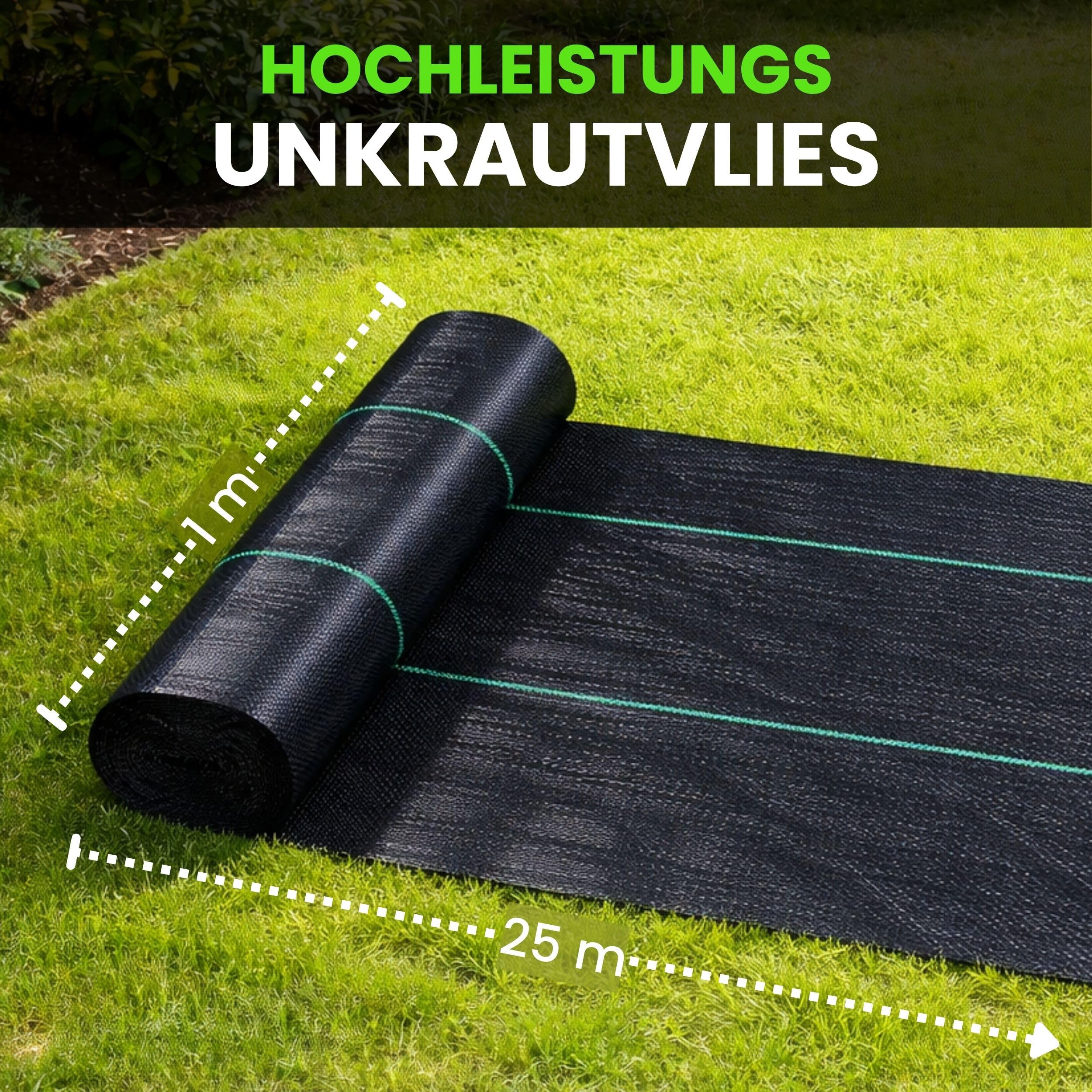 Green Thumbz Unkrautvlies Extra Stark - 1x25 m Unkrautvlies 100g/m2 - Optimales Gartenvlies, Hochbeet Folie, Unkrautfolie, Sandkastenvlies & Bodenschutzvlies zur Unkrautbekämpfung - Wasserdurchlässig