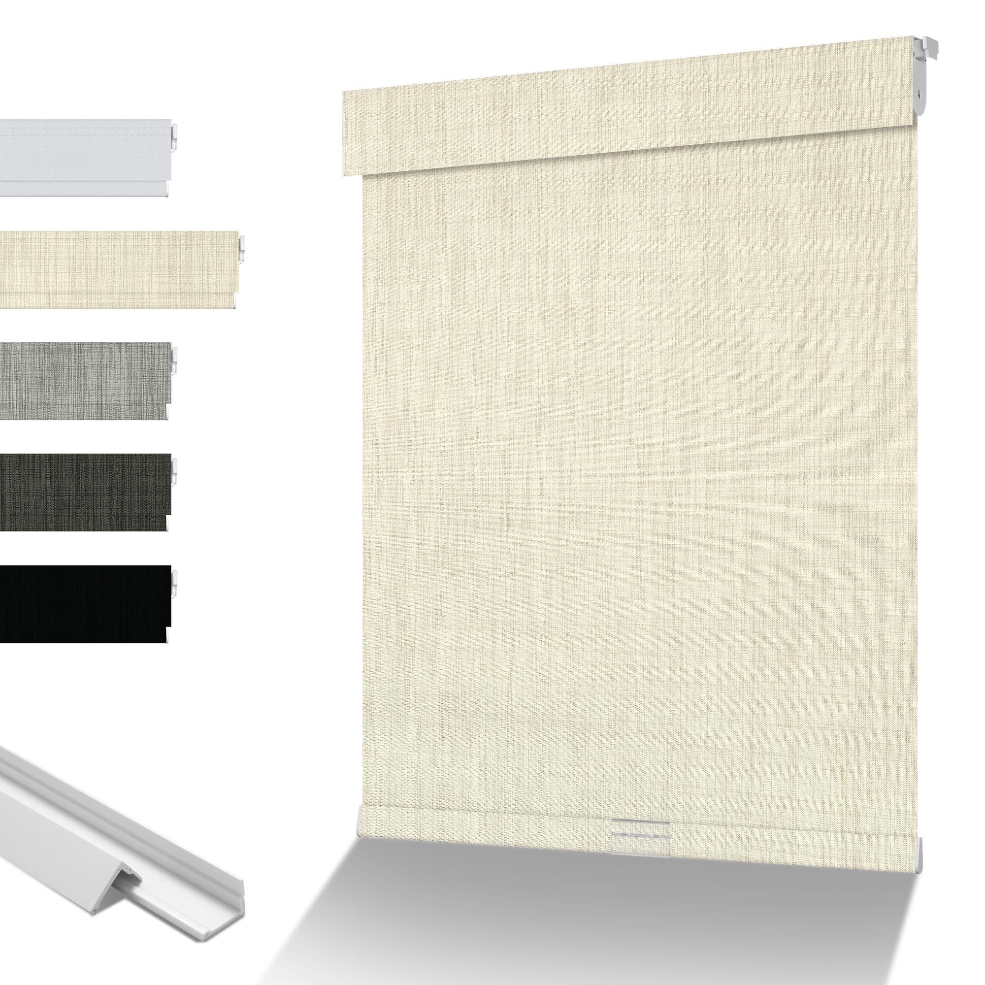 HOTSOON No Drill No Tools Blackout Roller Shades for Windows, Cordless Roller Blinds with Linen Fabric-Matched, Easy to Install Custom Shades for Home