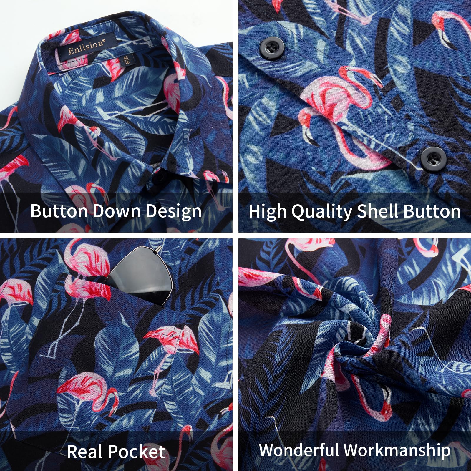 Enlision Camisa Hawaiana Hombre Manga Corta Camisas Flores Funky Estampadas Verano Casual Playa con Bolsillo S-4XL