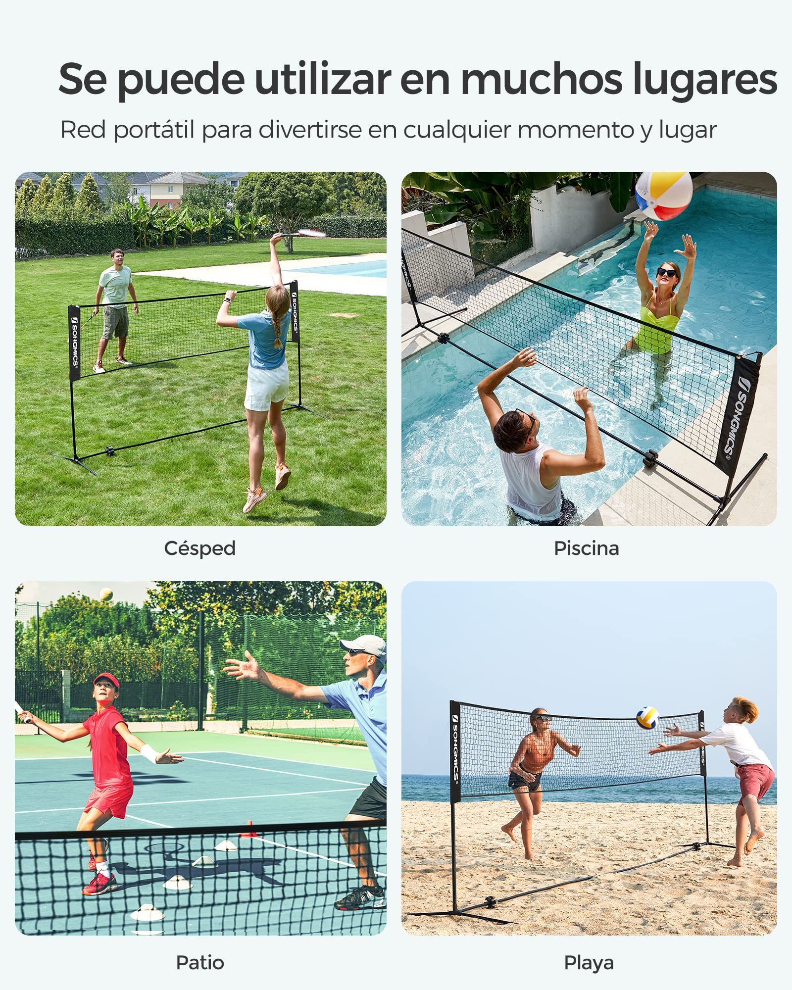 SONGMICS Red de bádminton de 3 m, Voleibol, Altura Ajustable, Juego Portátil