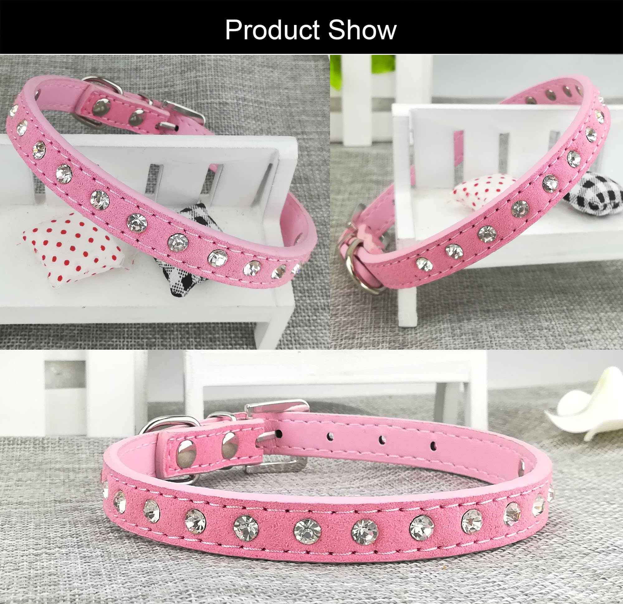 Juego De Collar Y Correa Para Perros Pequeños/medianos - 2 En 1, Ajustable, Color Rosa, Con Hebilla De Seguridad