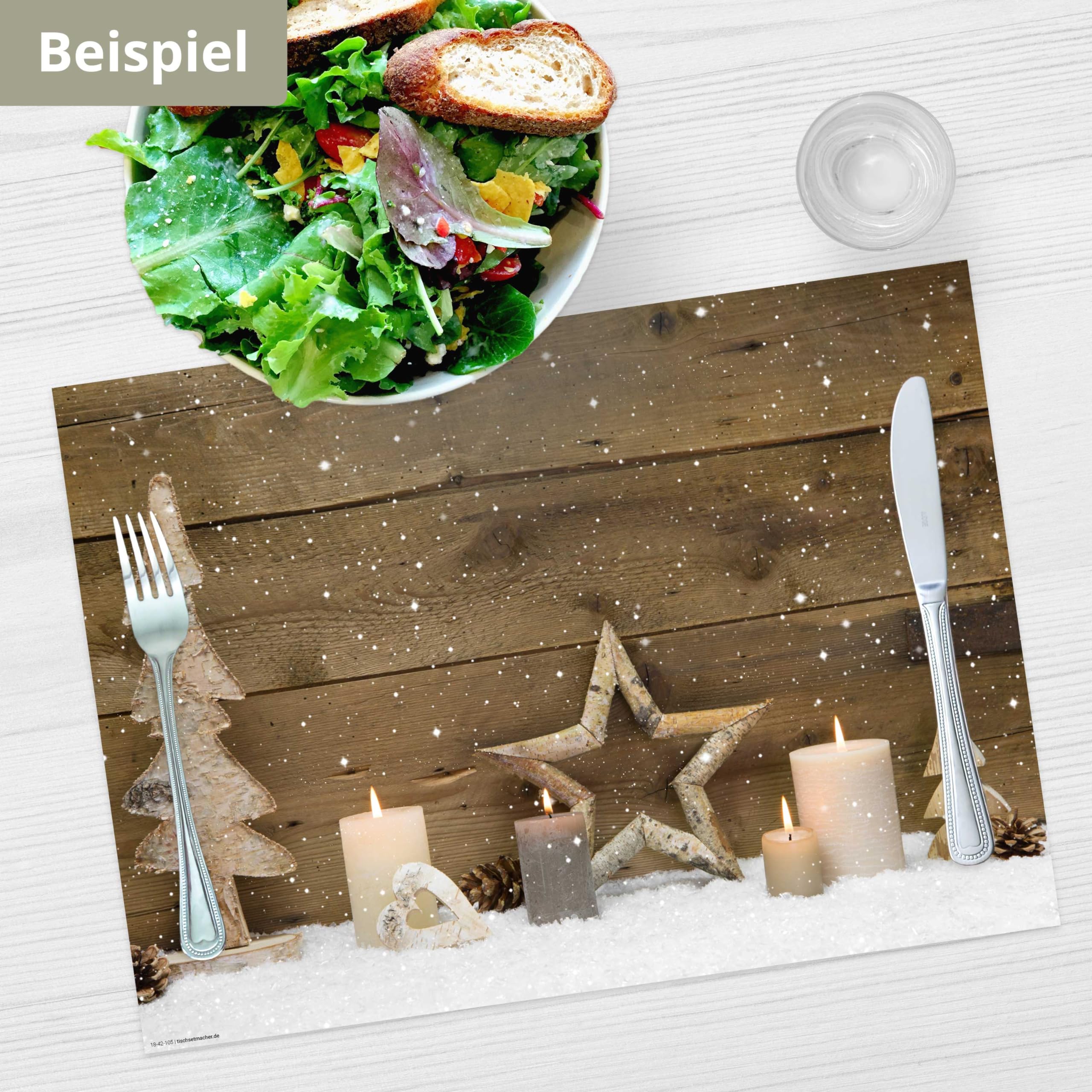 Tischsets I Platzsets Weihnachten Weihnachtliches Arrangement aus Holz- 12 Stück 44 x 32 cm in Aufbewahrungsmappe