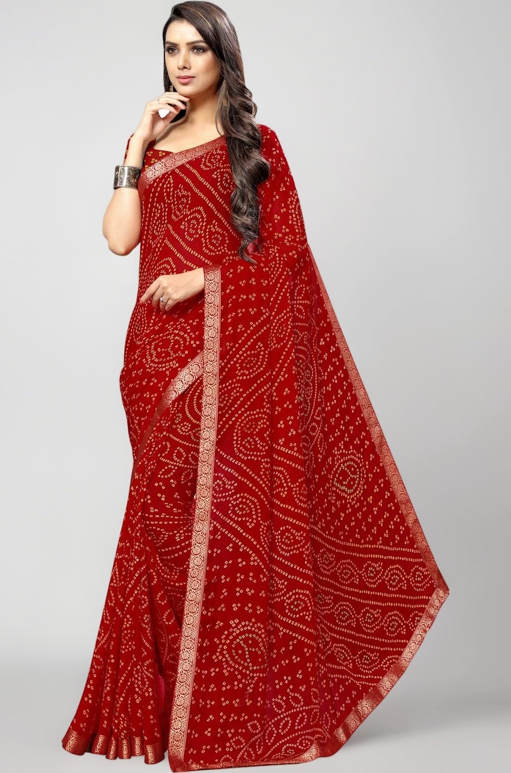 SIRIL Women's Plain Weave Chiffon Saree (1471S136_Red)