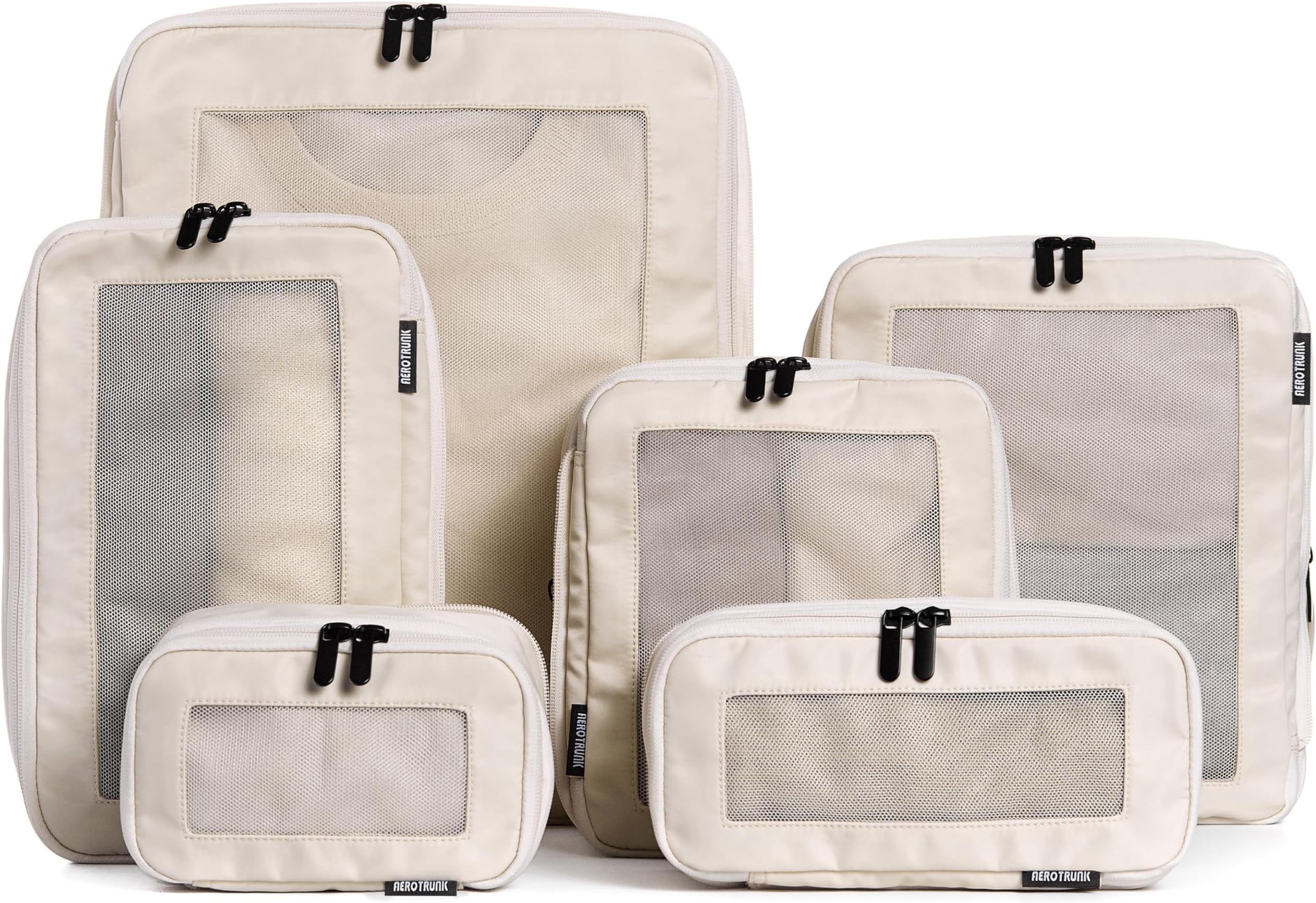 Aerotrunk Compression Packing Cubes for Suitcases - Double Zipper Compression Luggage Organizers - Washable Travel Packing Cubes (6-Pack, Beige)