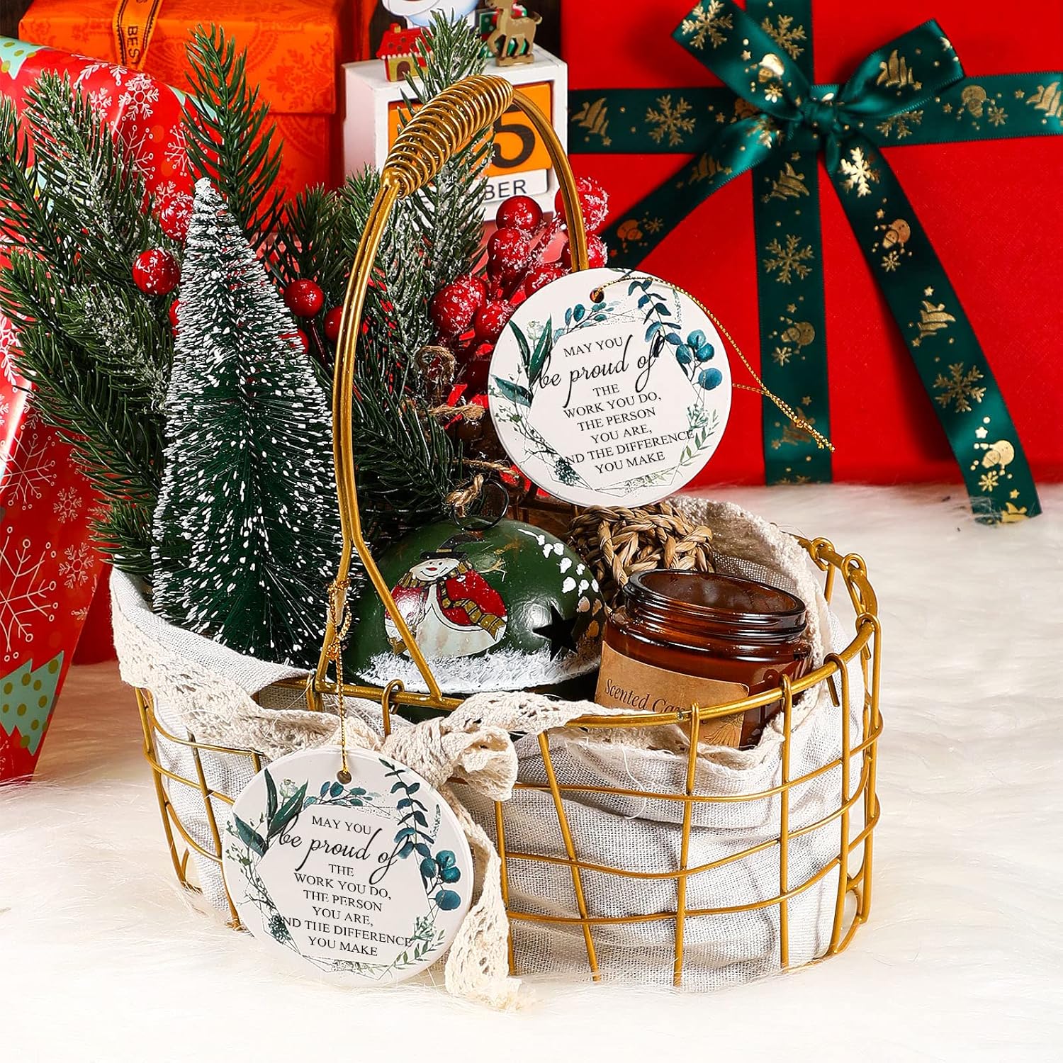 20 Pcs Thank You Ornaments Christmas Appreciation Gifts May You Be Proud of The Work Christmas Tree Ceramic Hanging Decor for Employee Coworker Staff Nurses Teacher