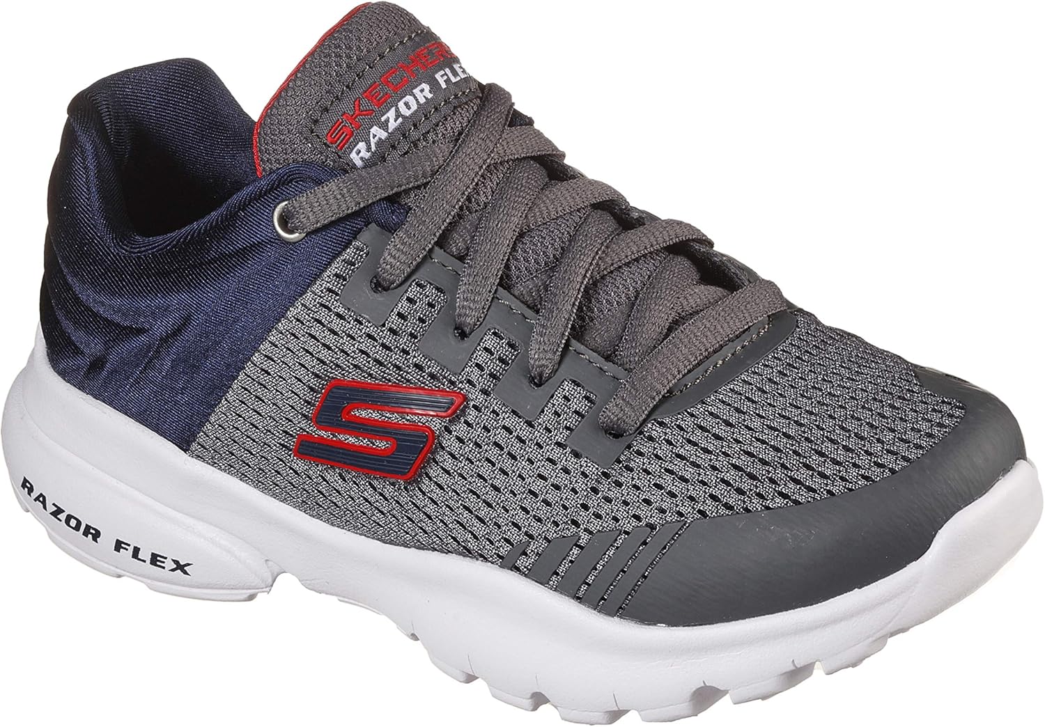 Skechers Kids Boy's Razor Flex-Skorvo Sneaker, Charcoal/Navy, 5.5 Big Kid