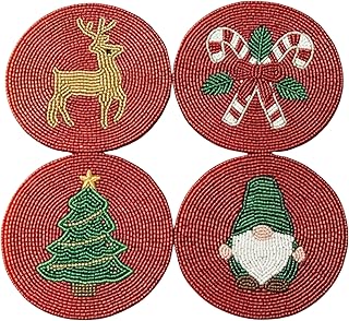 Folkulture Christmas Coasters Set of 4 | Farmhouse Decor Coaster Set, 4