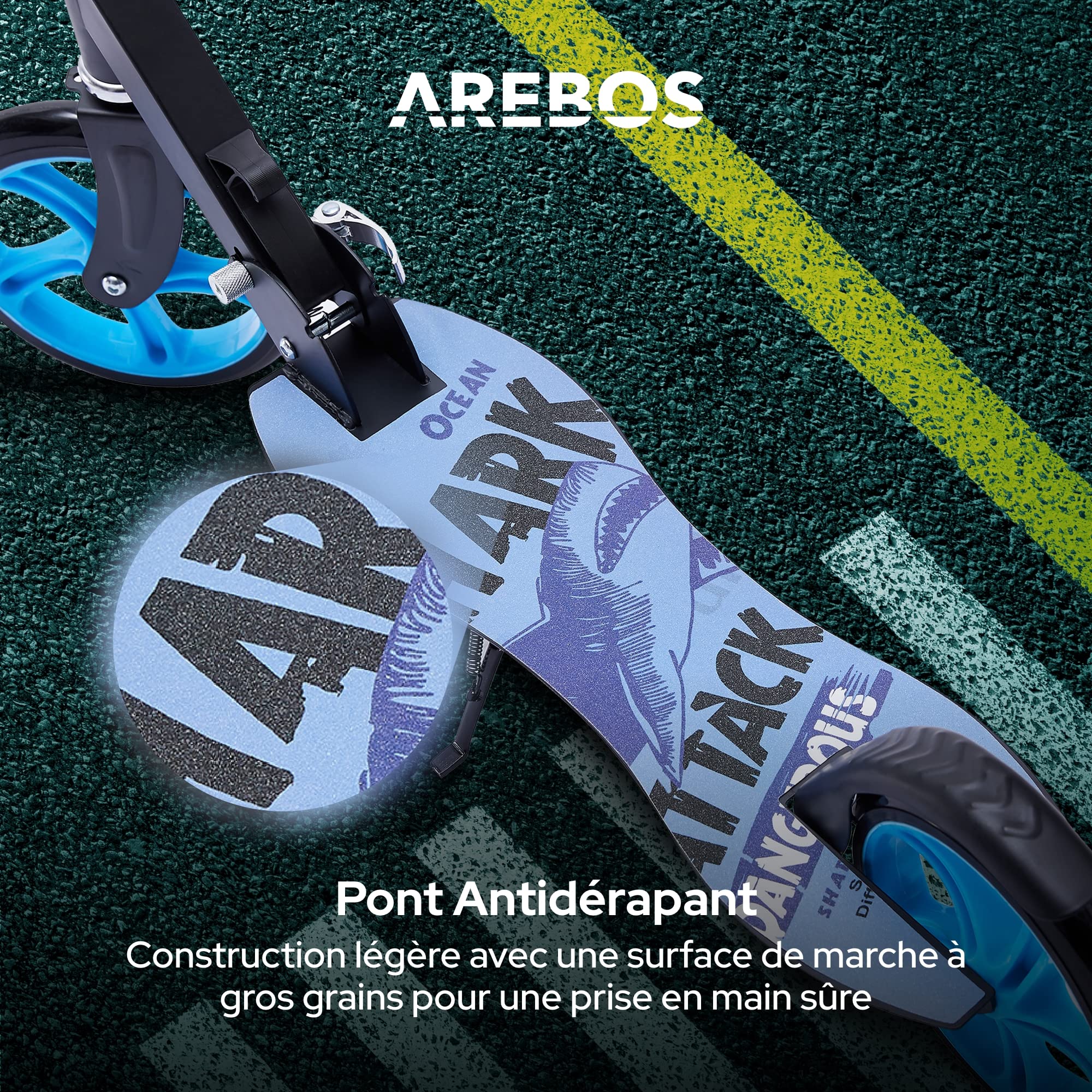 Arebos Trottinette Cityroller Scooter réglable en Hauteur | Pliable | Roues LED-XXL | Frein de Marche | pour Enfants | jusqu'à 40 kg de Charge | Trottinette | Kickscooter