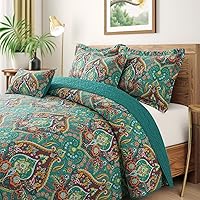 Vista 41 de VAPUTAR Juego de ropa de cama tamaño Queen – 3 piezas, edredón bohemio, colcha reversible ligera para dormitorio de granja (floral)